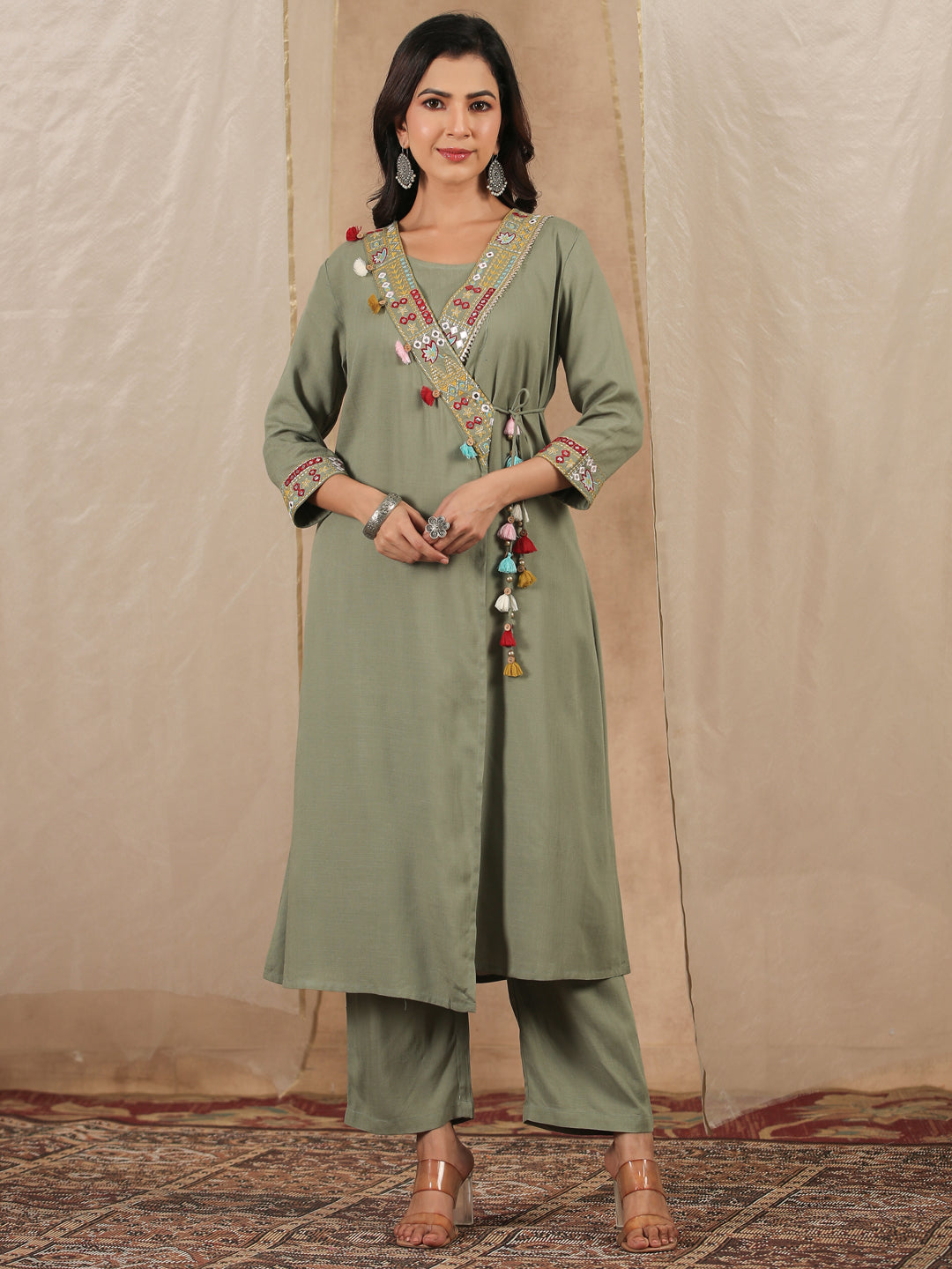 Yoke Design Mirror Work Kurta Set