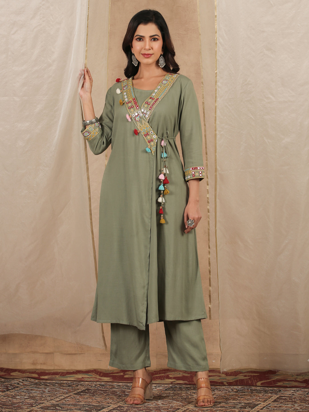 Yoke Design Mirror Work Kurta Set