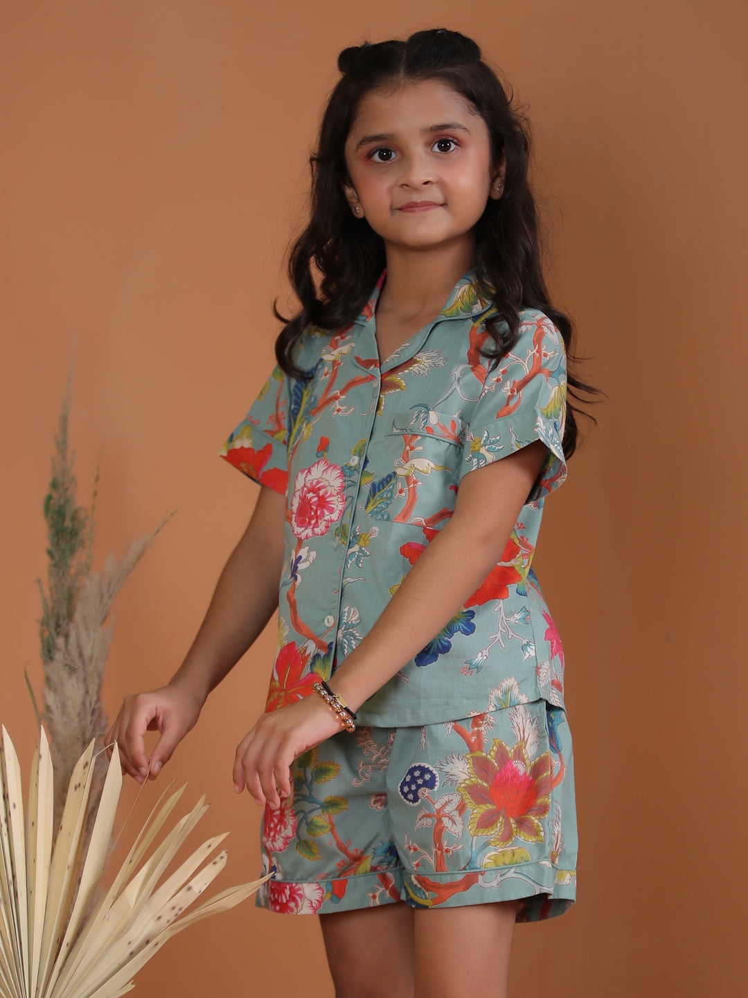 Flower Printed Kids Night Suit Set