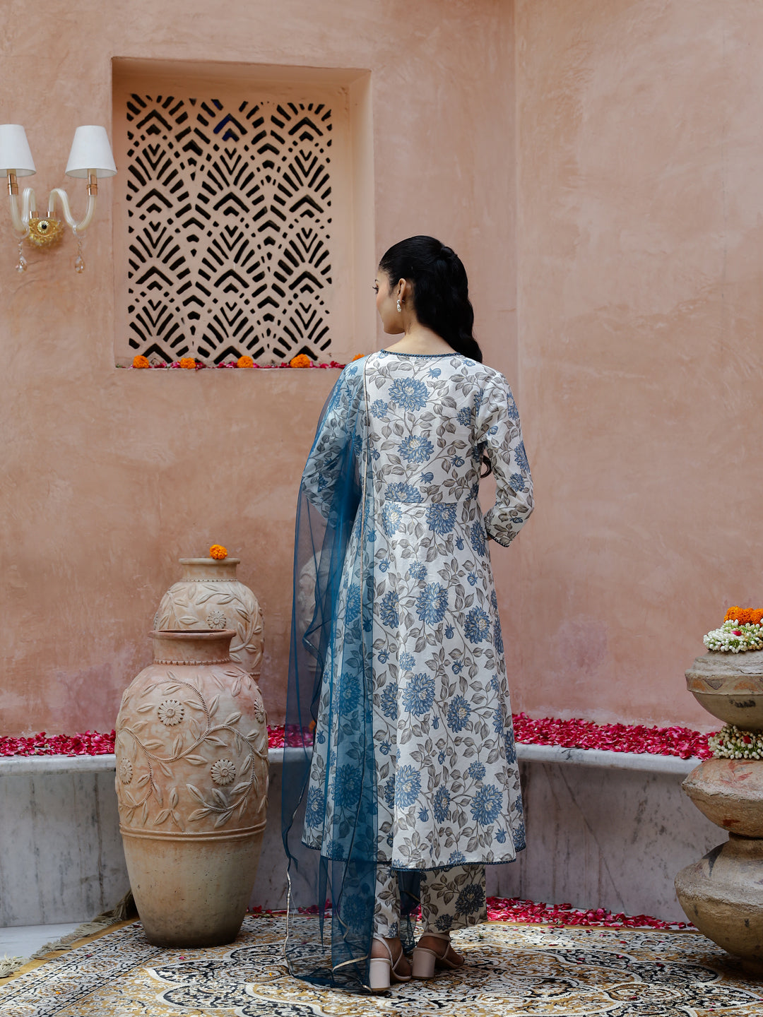 Flower Printed Cotton Kurta with Dupatta