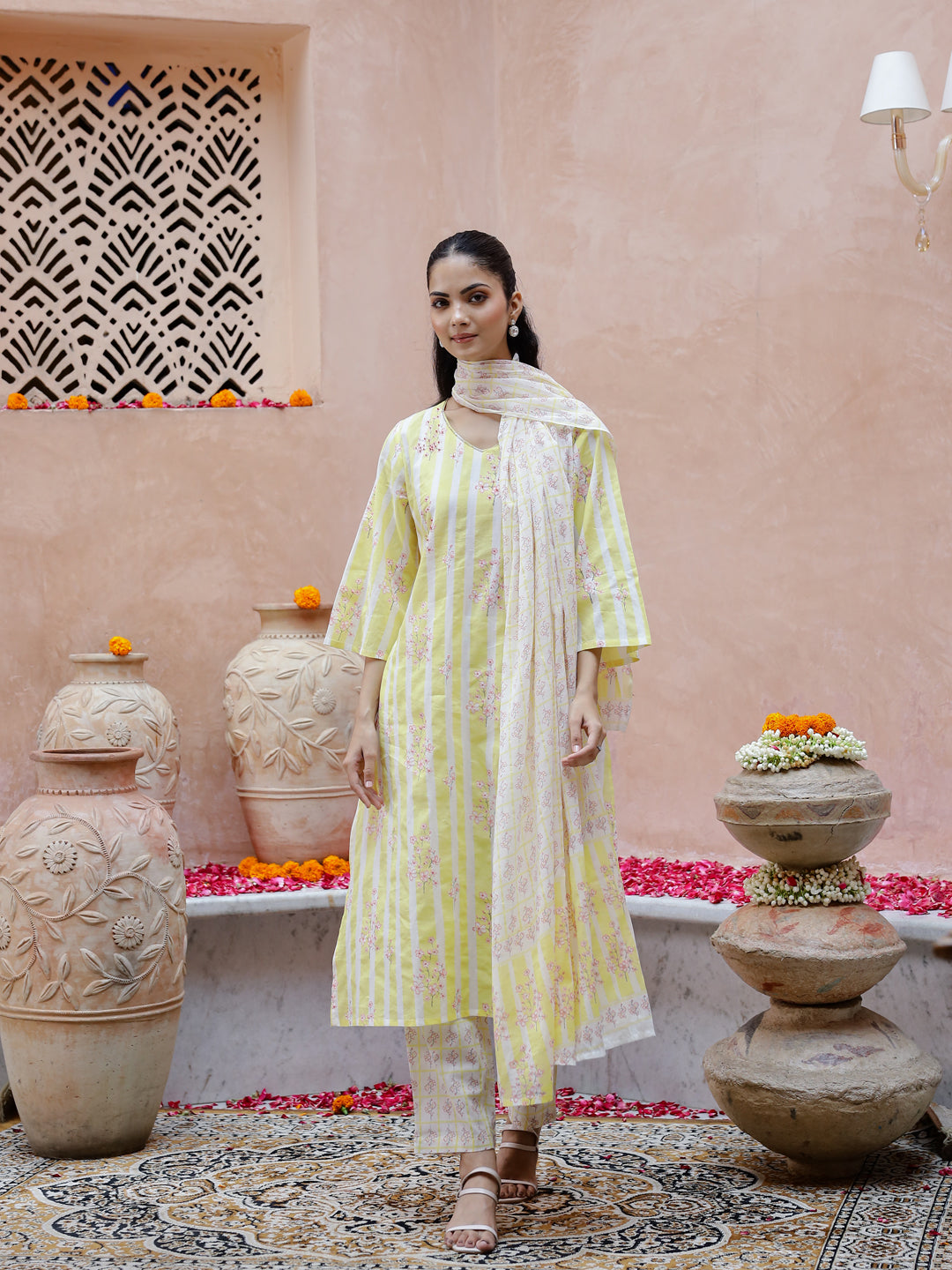 Flower Printed Cotton Kurta Set for Women