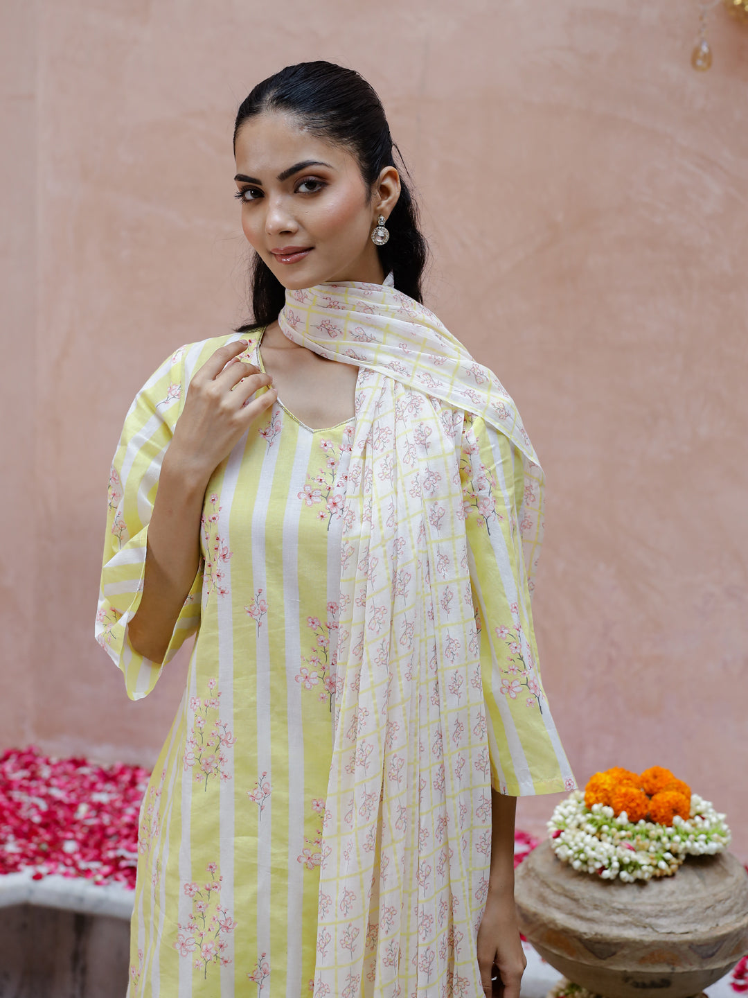 Flower Printed Cotton Kurta Set for Women