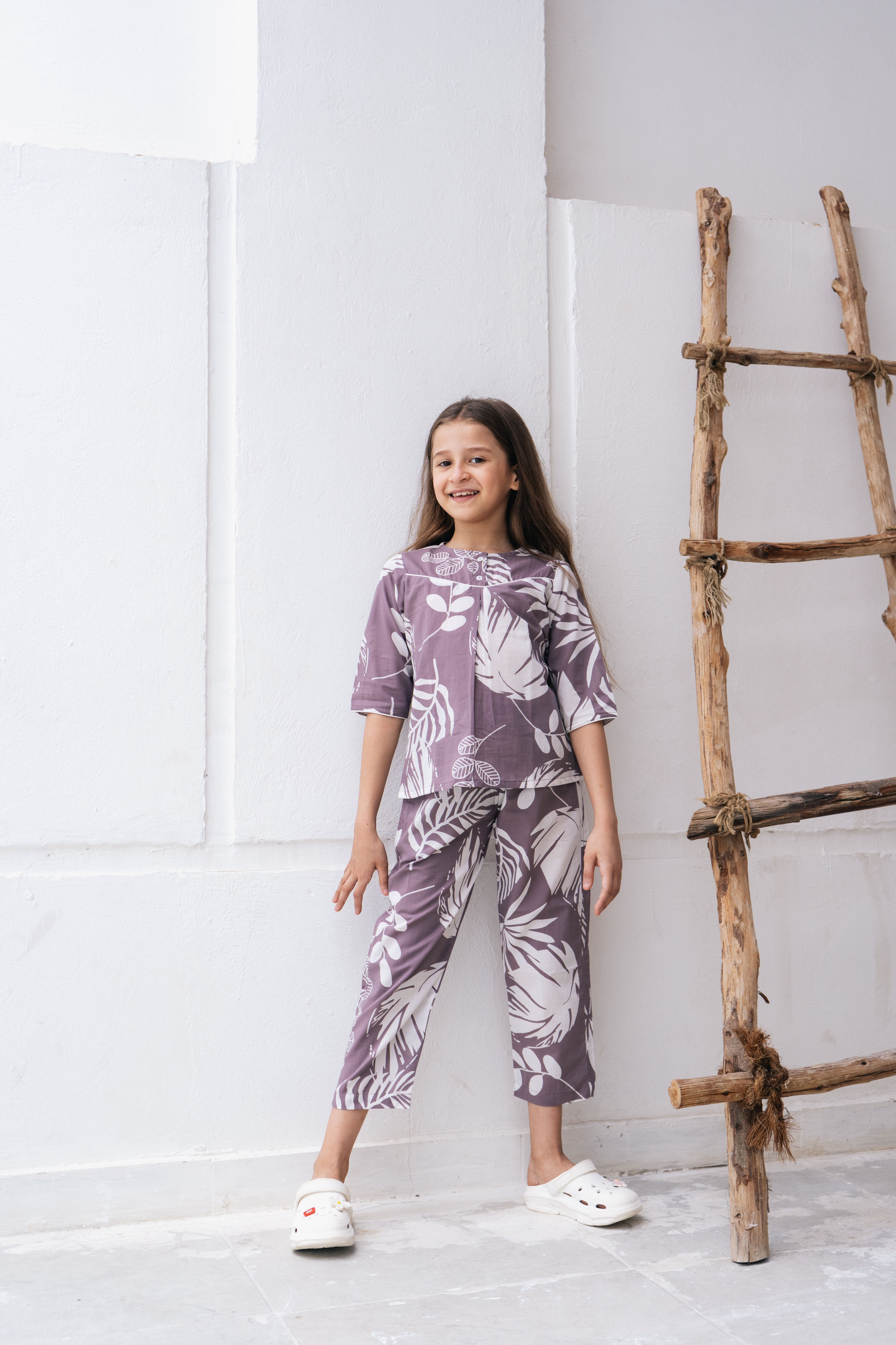 leaf Printed Cotton Night Suit for Kids