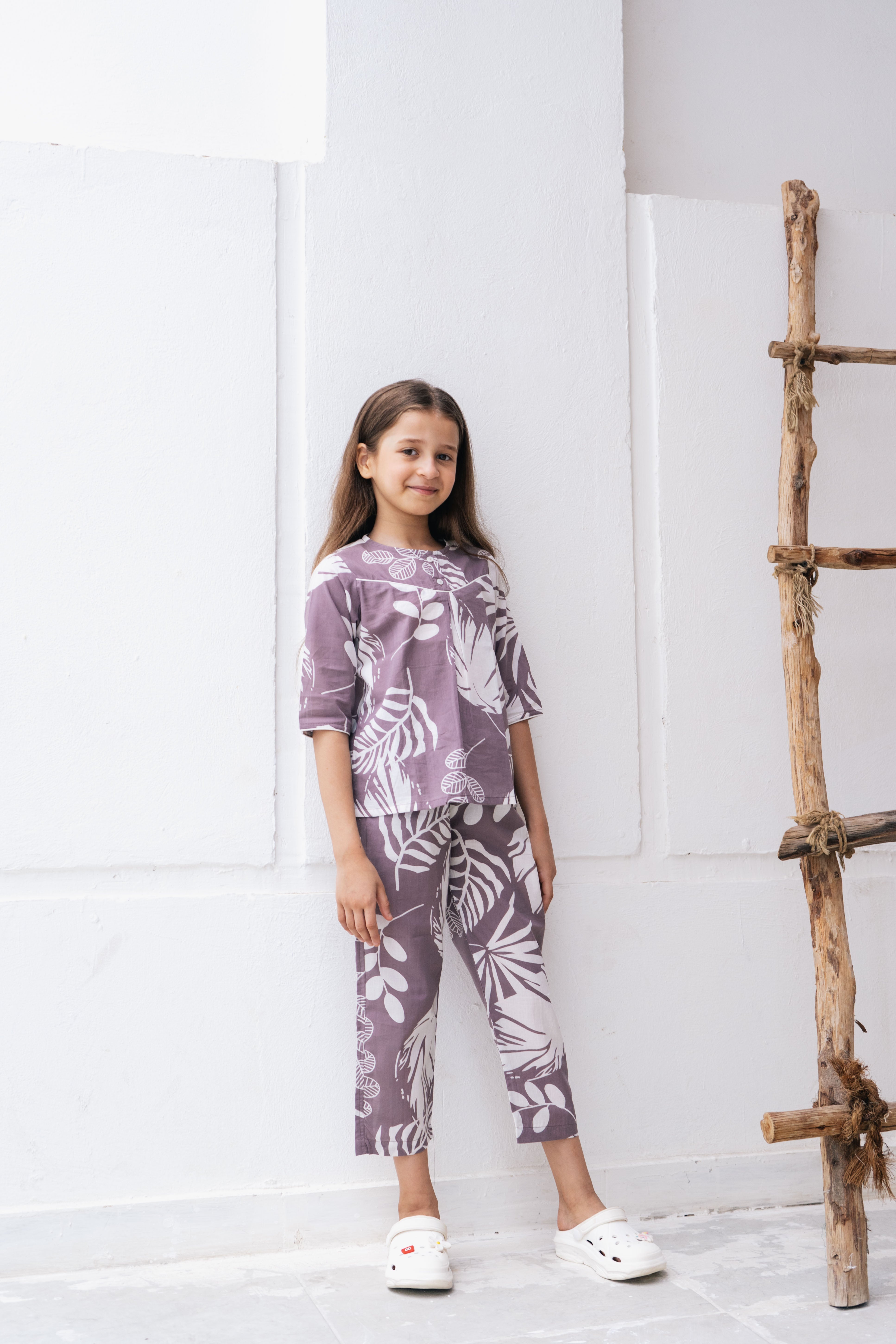 leaf Printed Cotton Night Suit for Kids