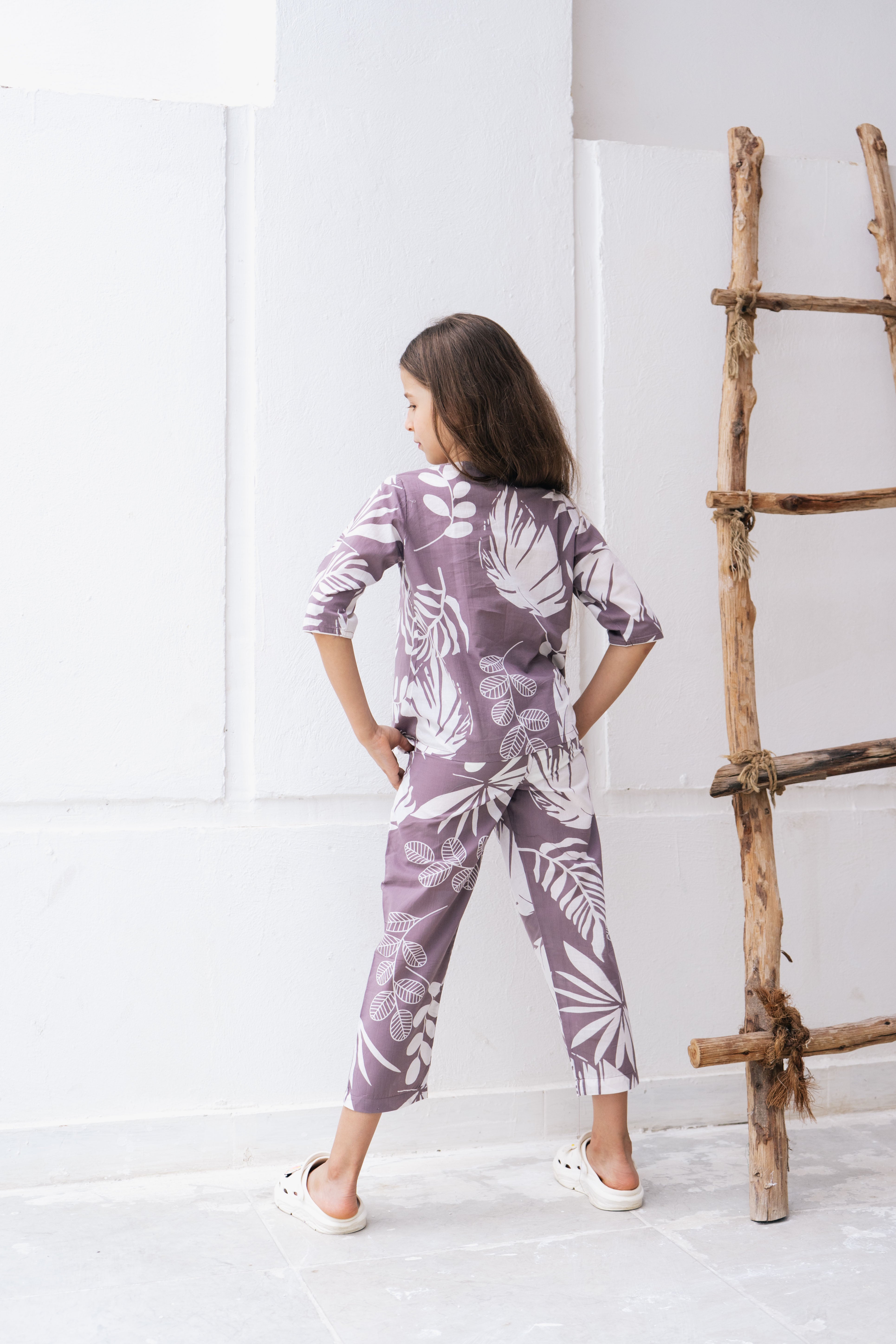 leaf Printed Cotton Night Suit for Kids