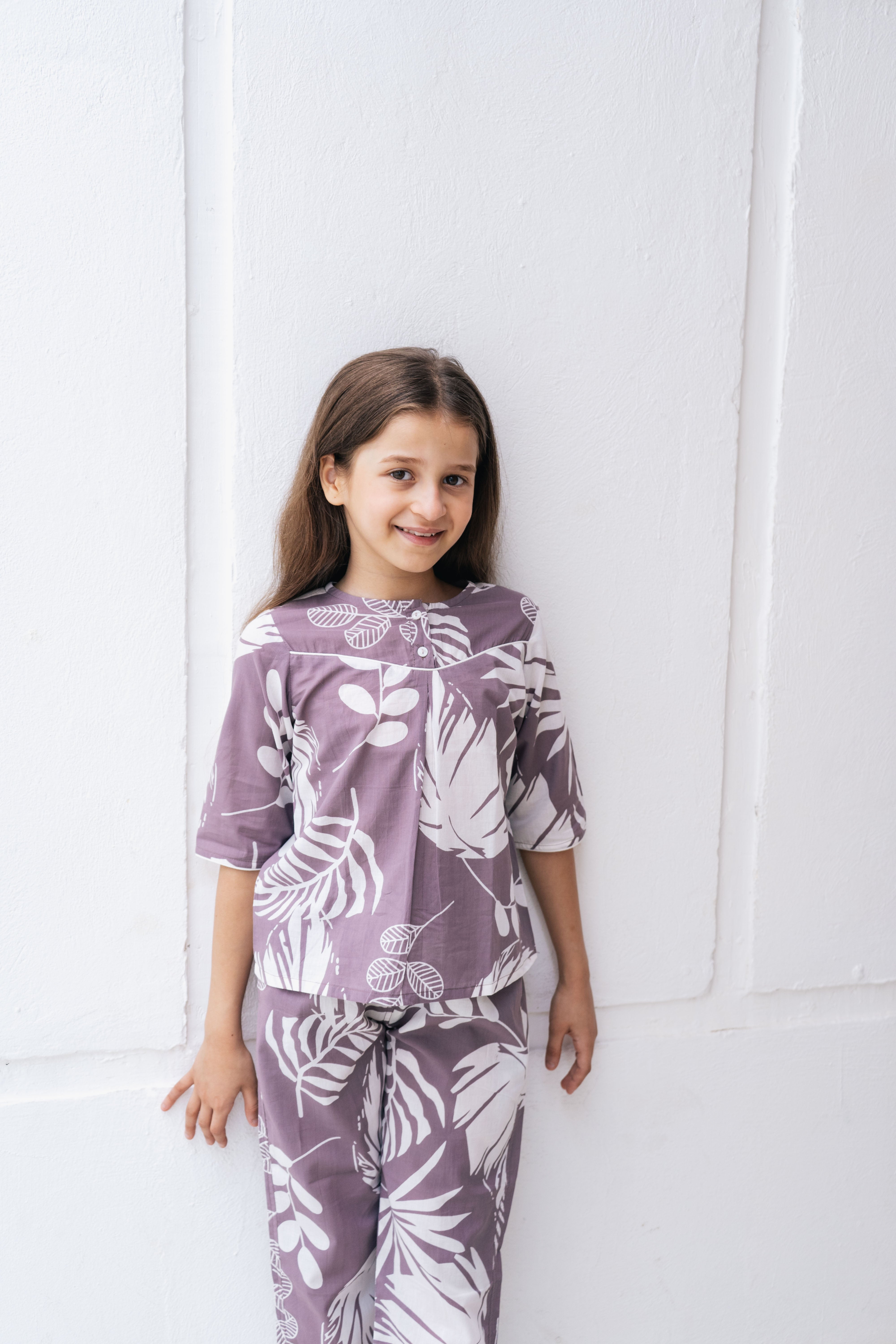 leaf Printed Cotton Night Suit for Kids