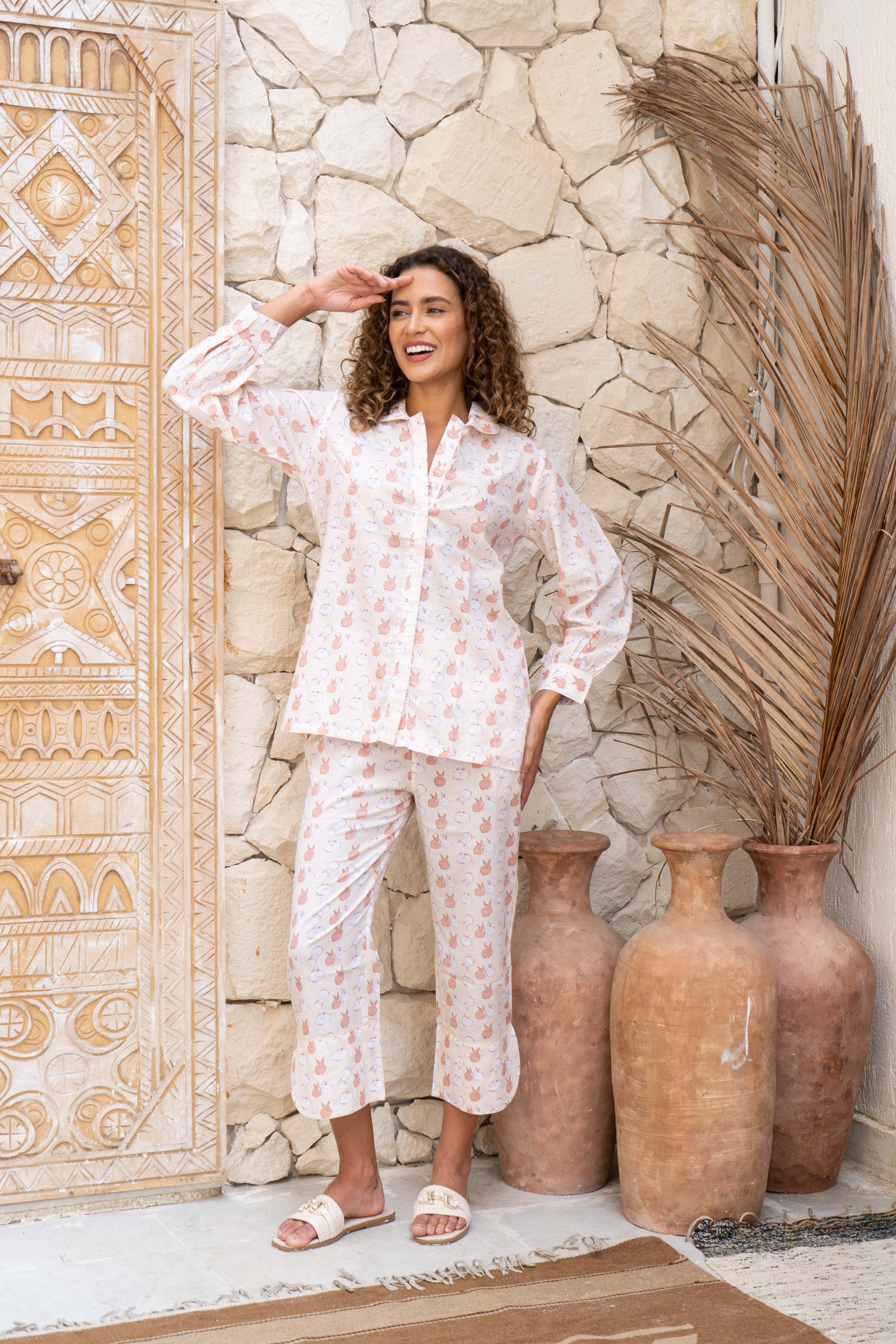 White Rabbit Printed Cotton Night Suit Set