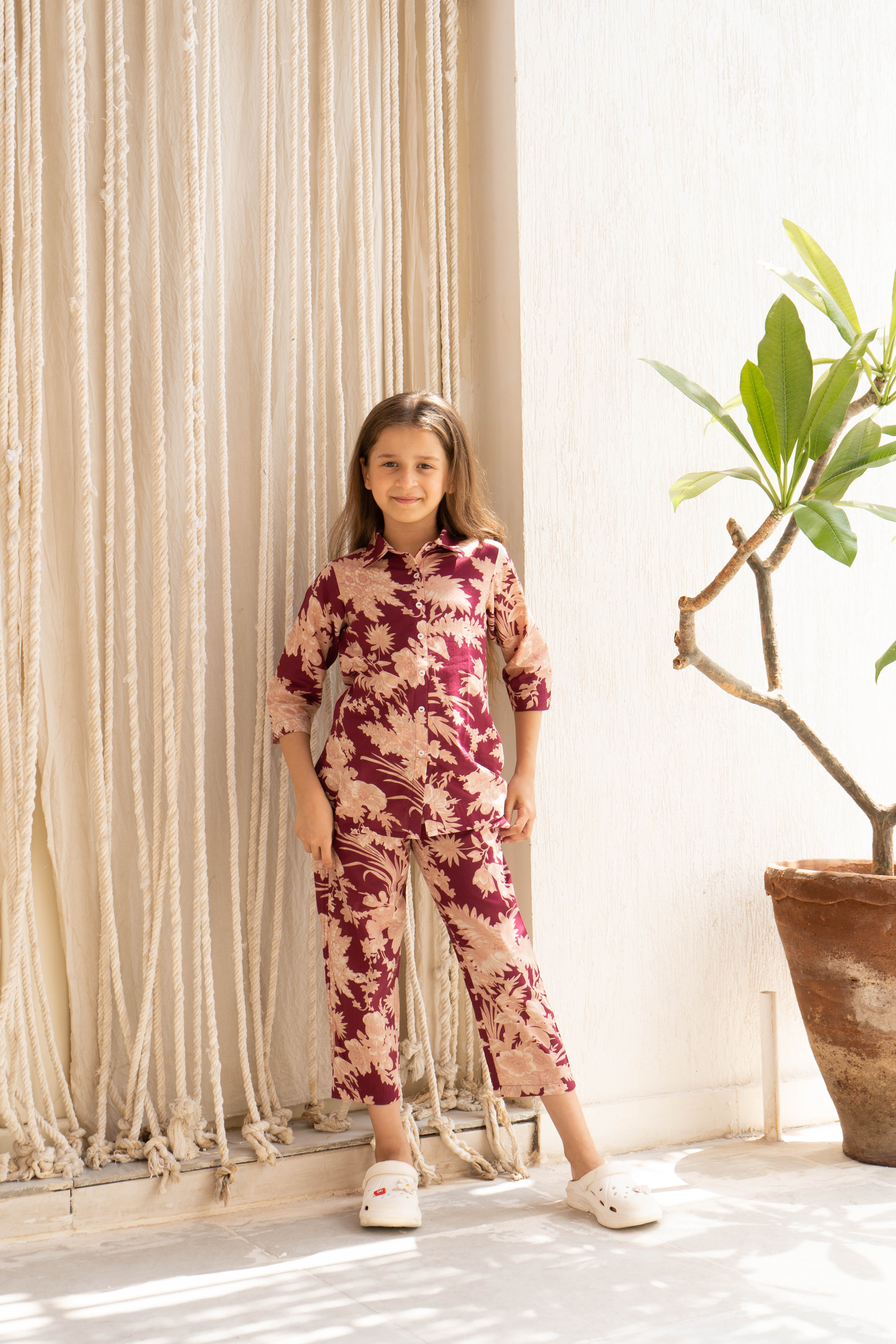 Flower Printed Cotton Night Suit for Kids