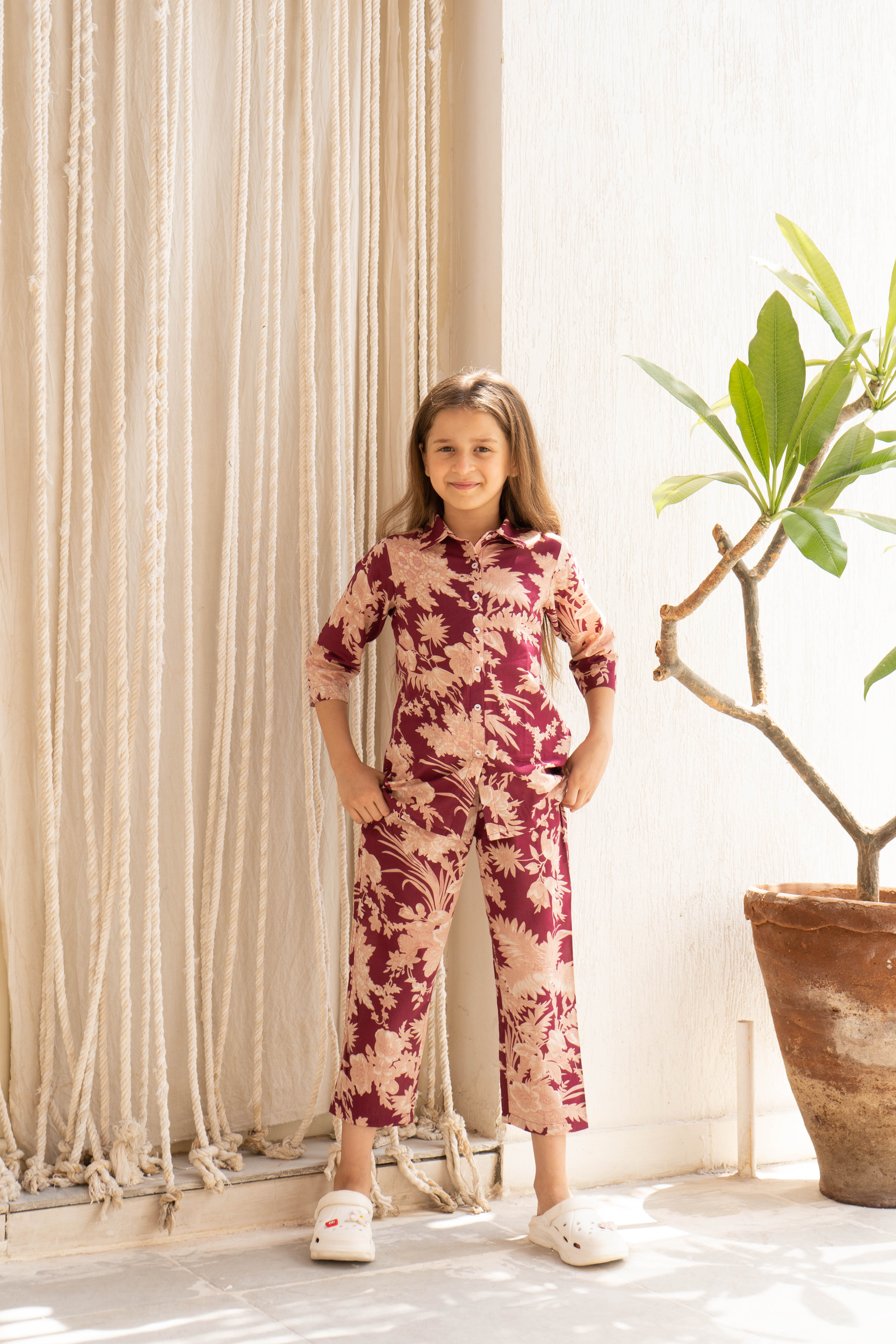 Flower Printed Cotton Night Suit for Kids