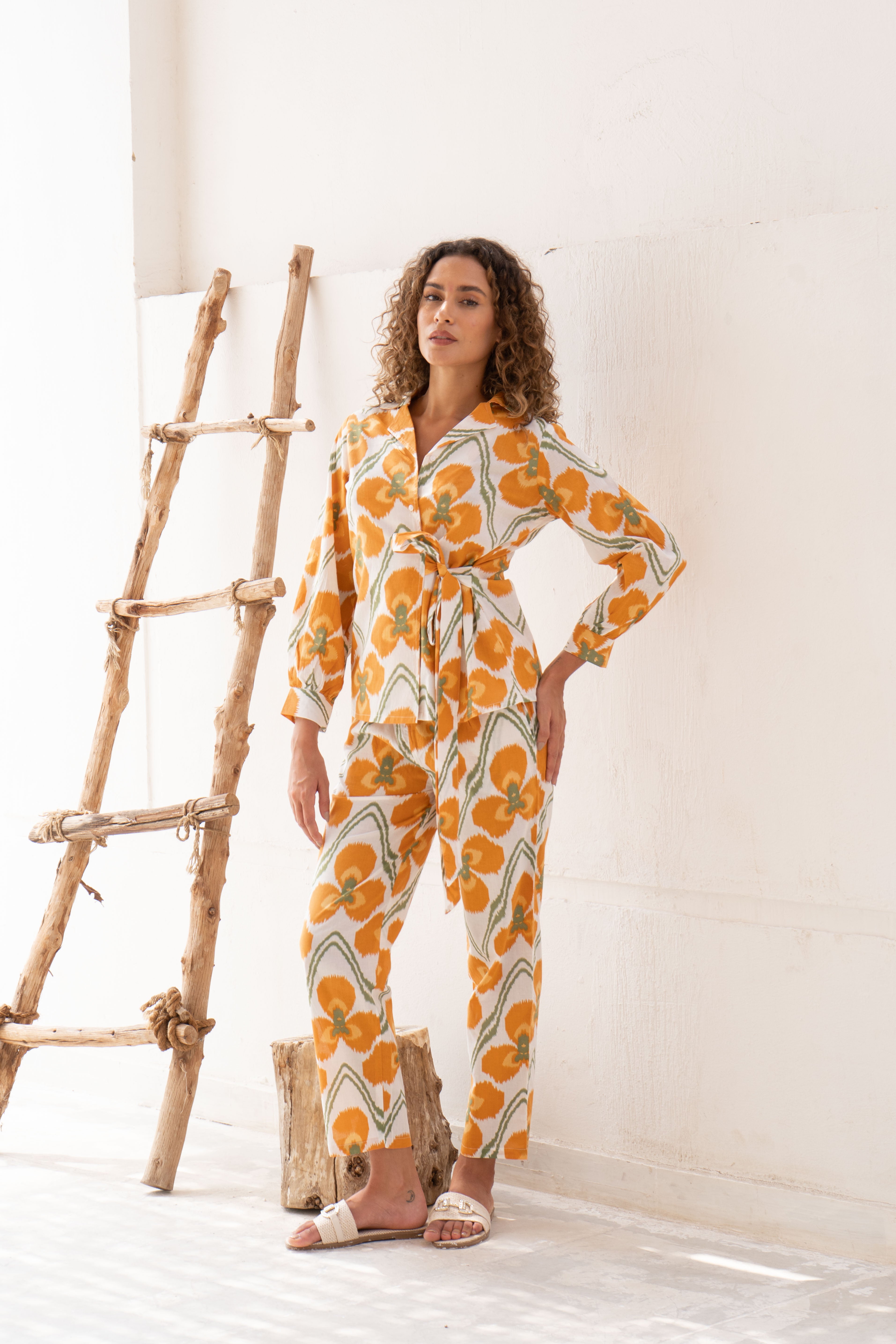 Yellow Flower Printed Cotton Co-ords Set