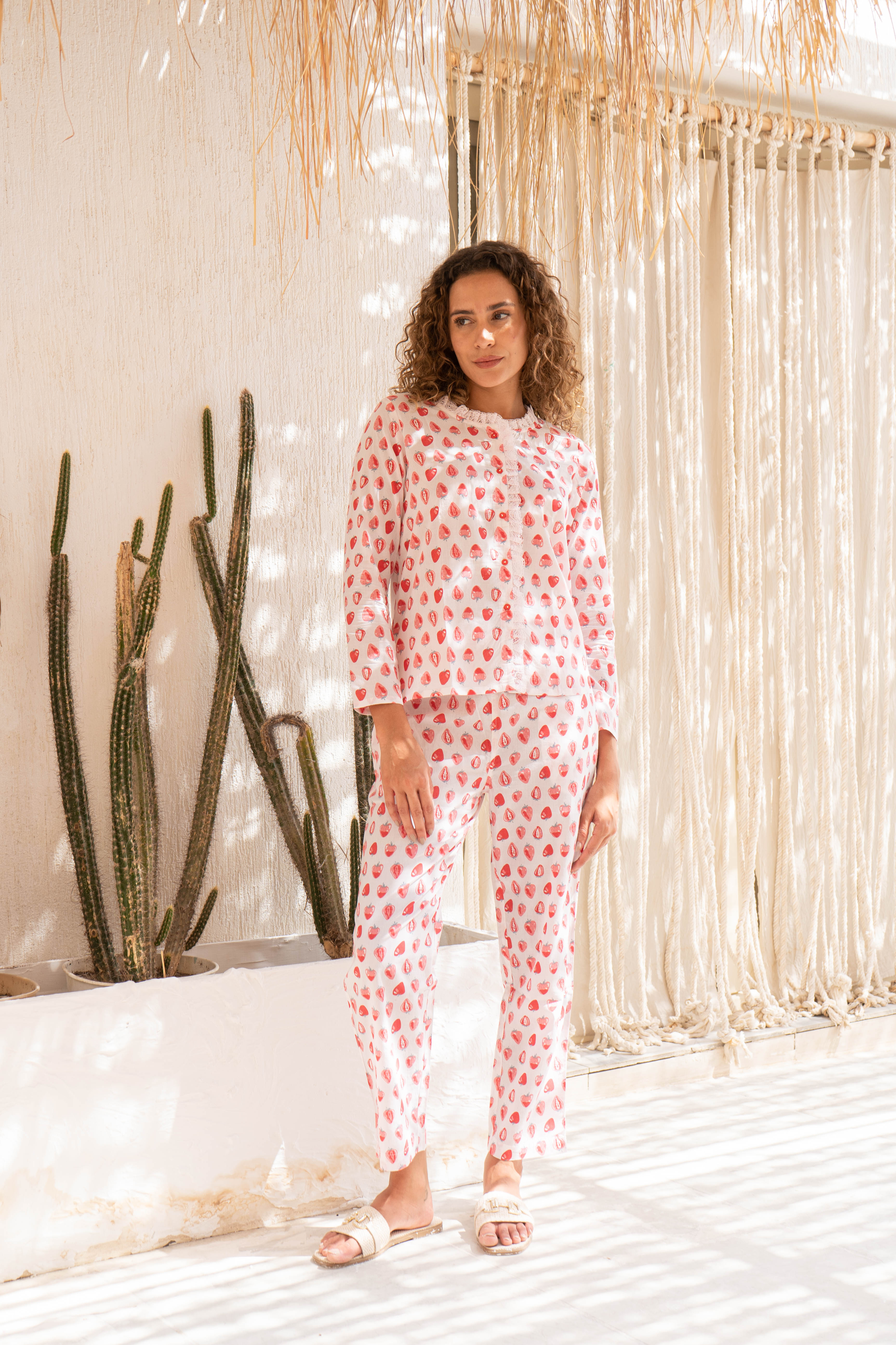 Strawberry Printed Cotton Night Suit Set