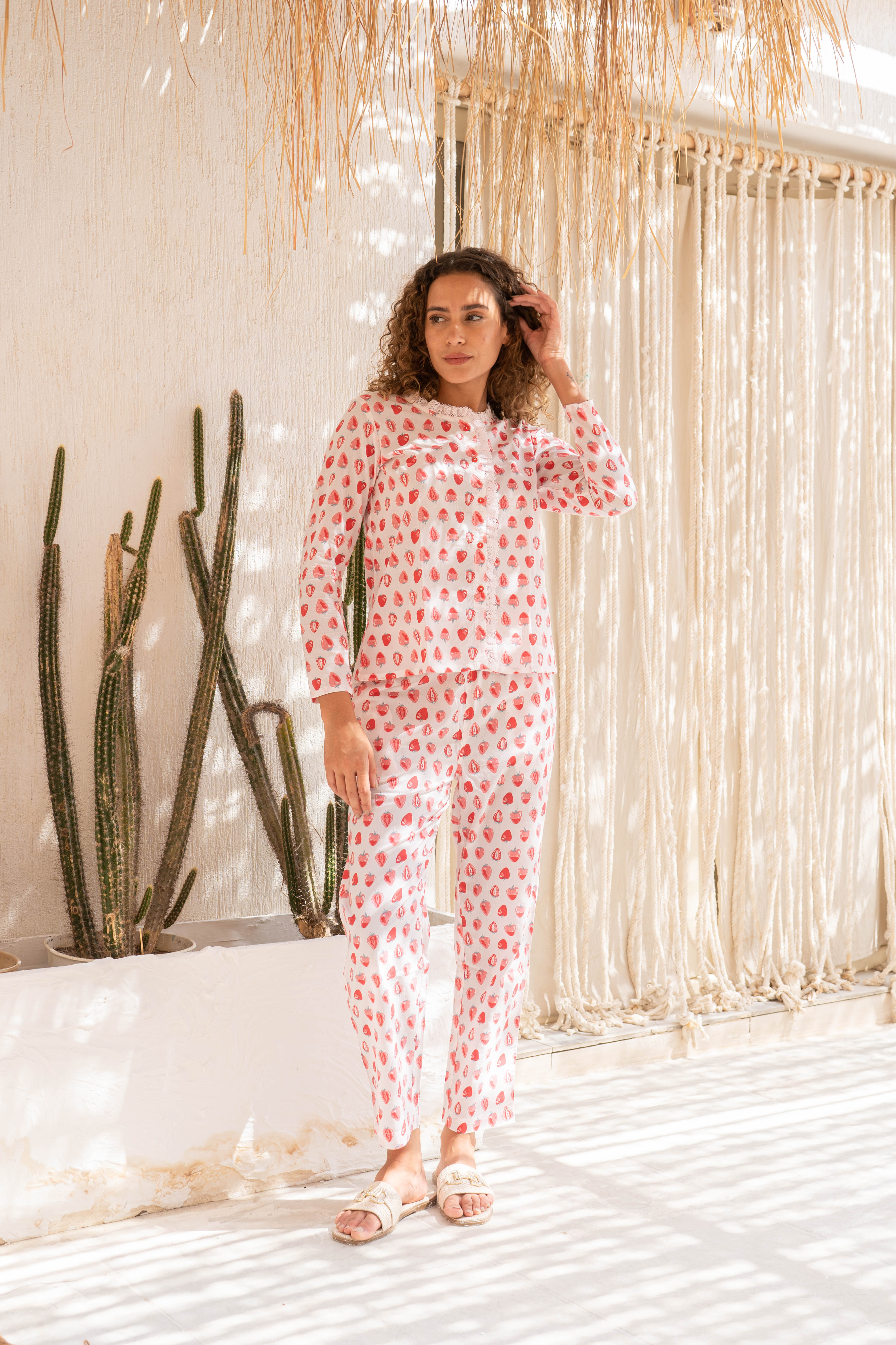 Strawberry Printed Cotton Night Suit Set