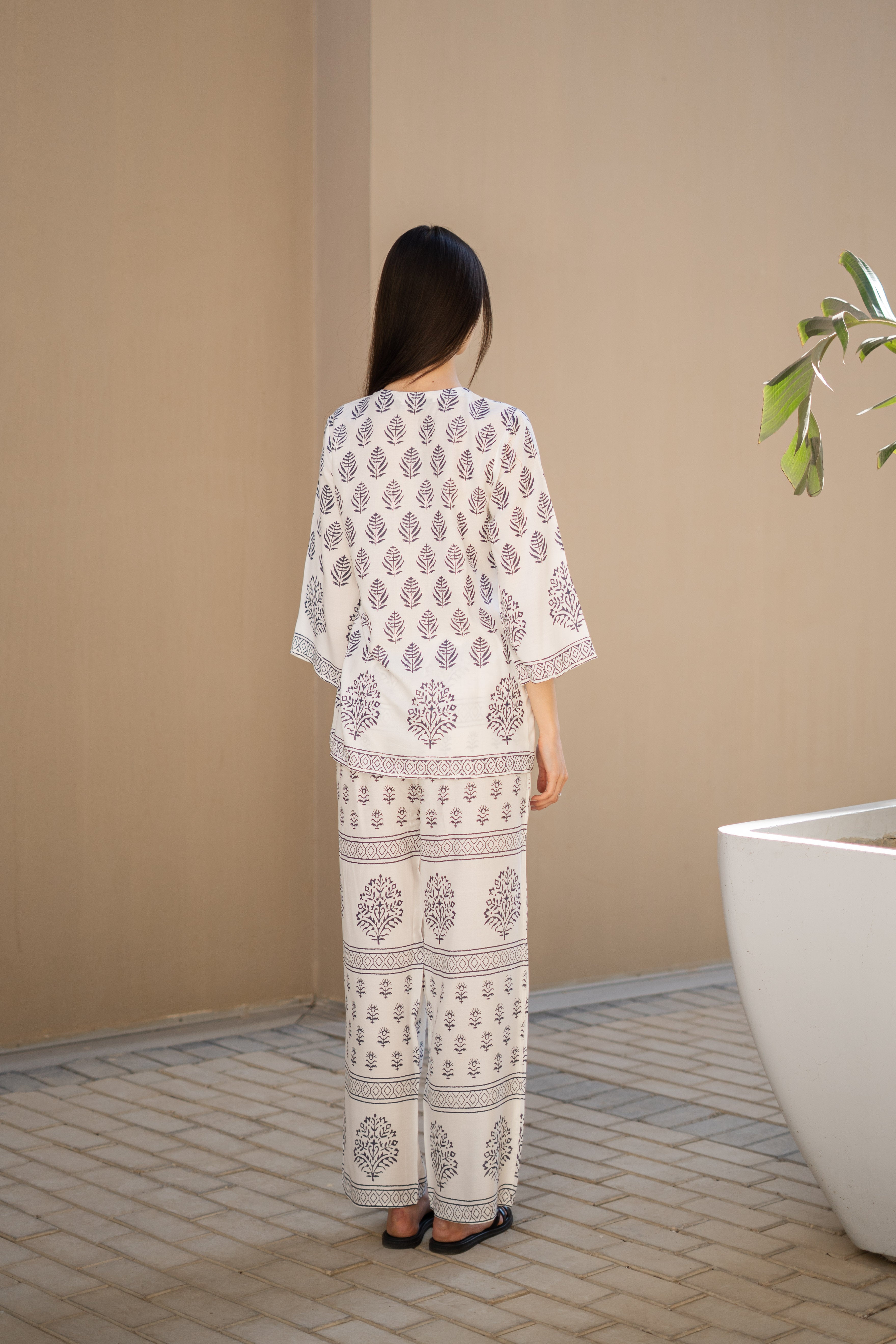 White Ethnic Motif Co Ord Set