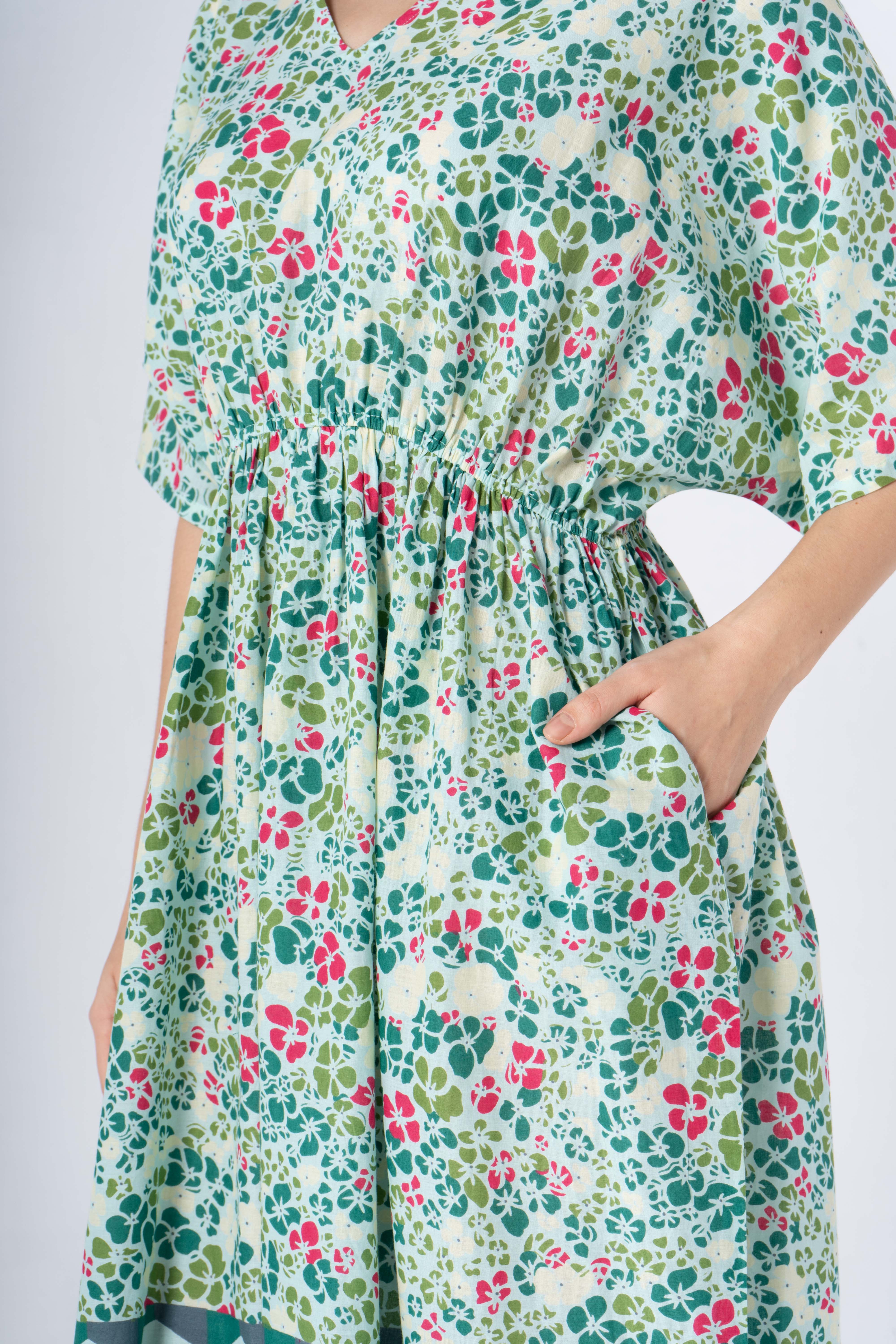 Green Floral Printed Kaftan Night Dress