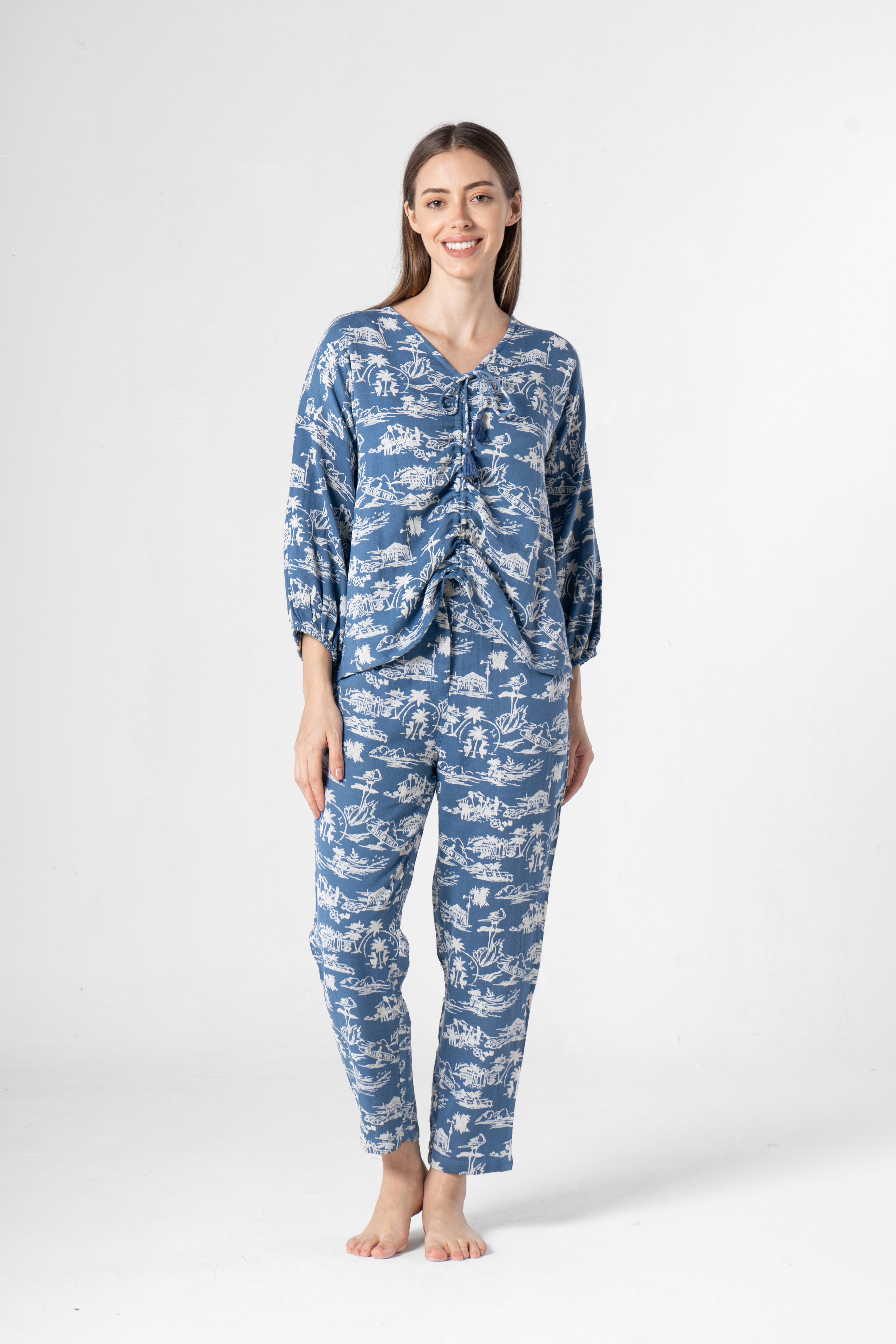 Blue Cotton Printed Co-ords Set for Women