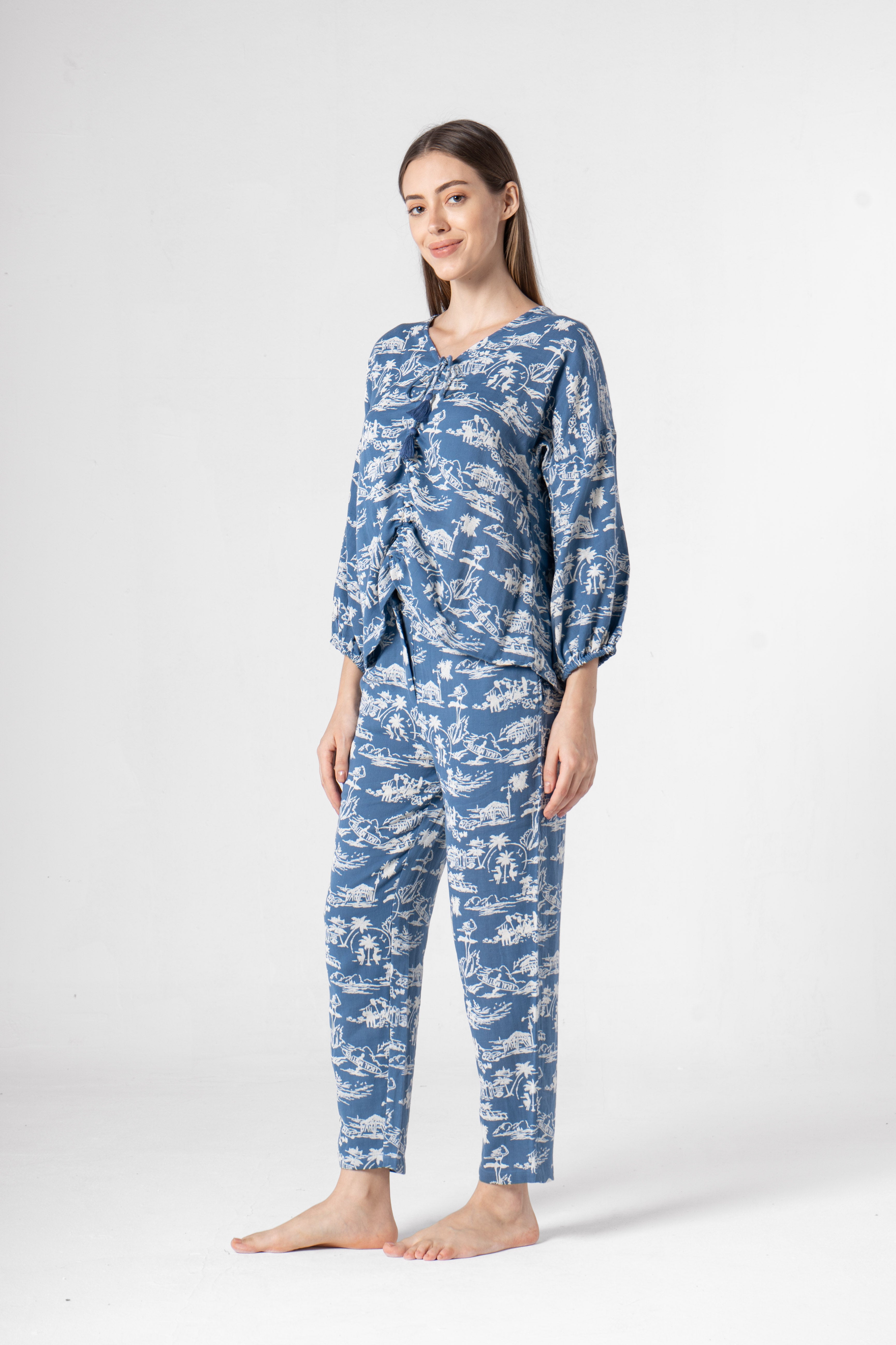 Blue Cotton Printed Co-ords Set for Women