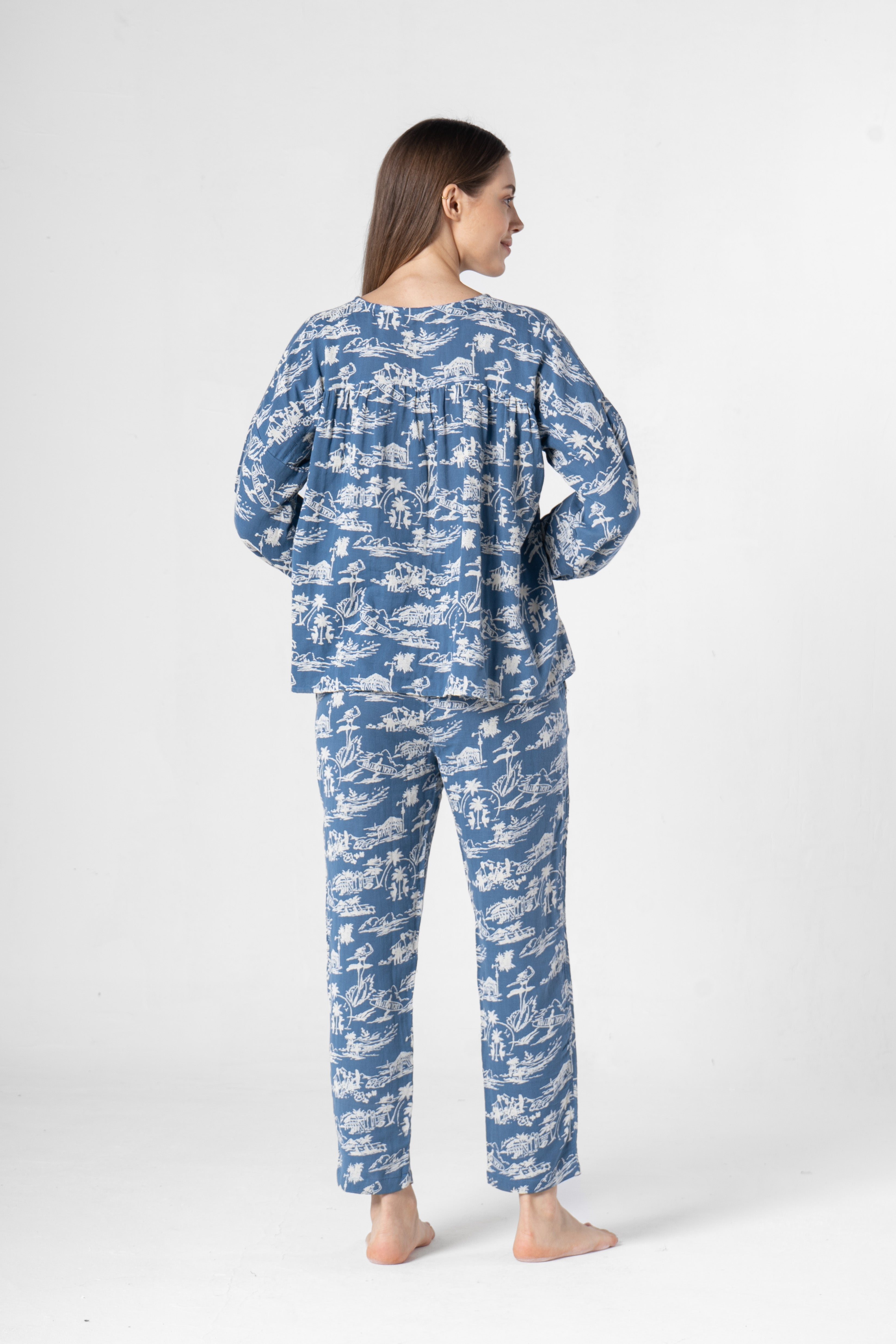 Blue Cotton Printed Co-ords Set for Women