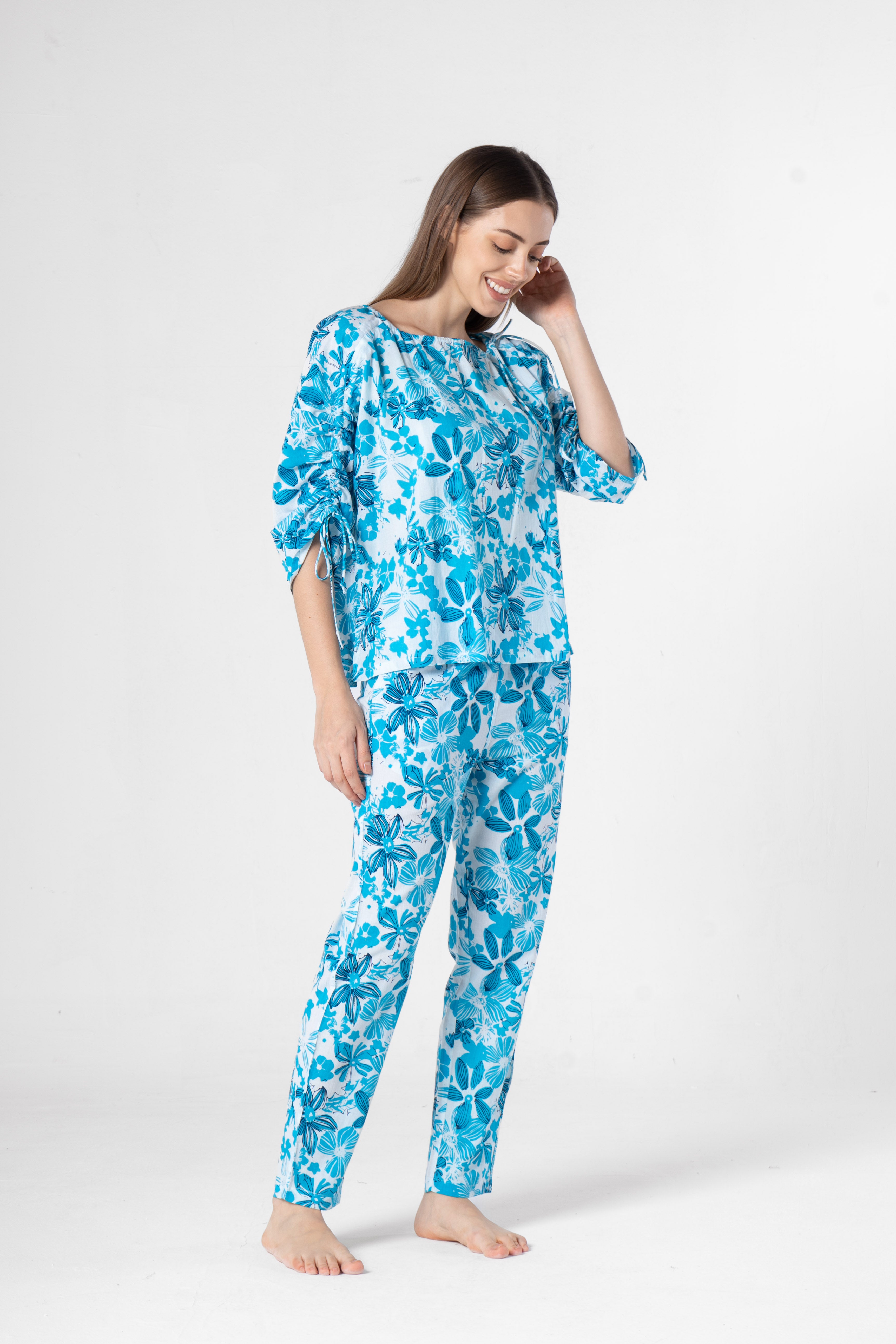 Blue Cotton Printed Co-ords Set for Women