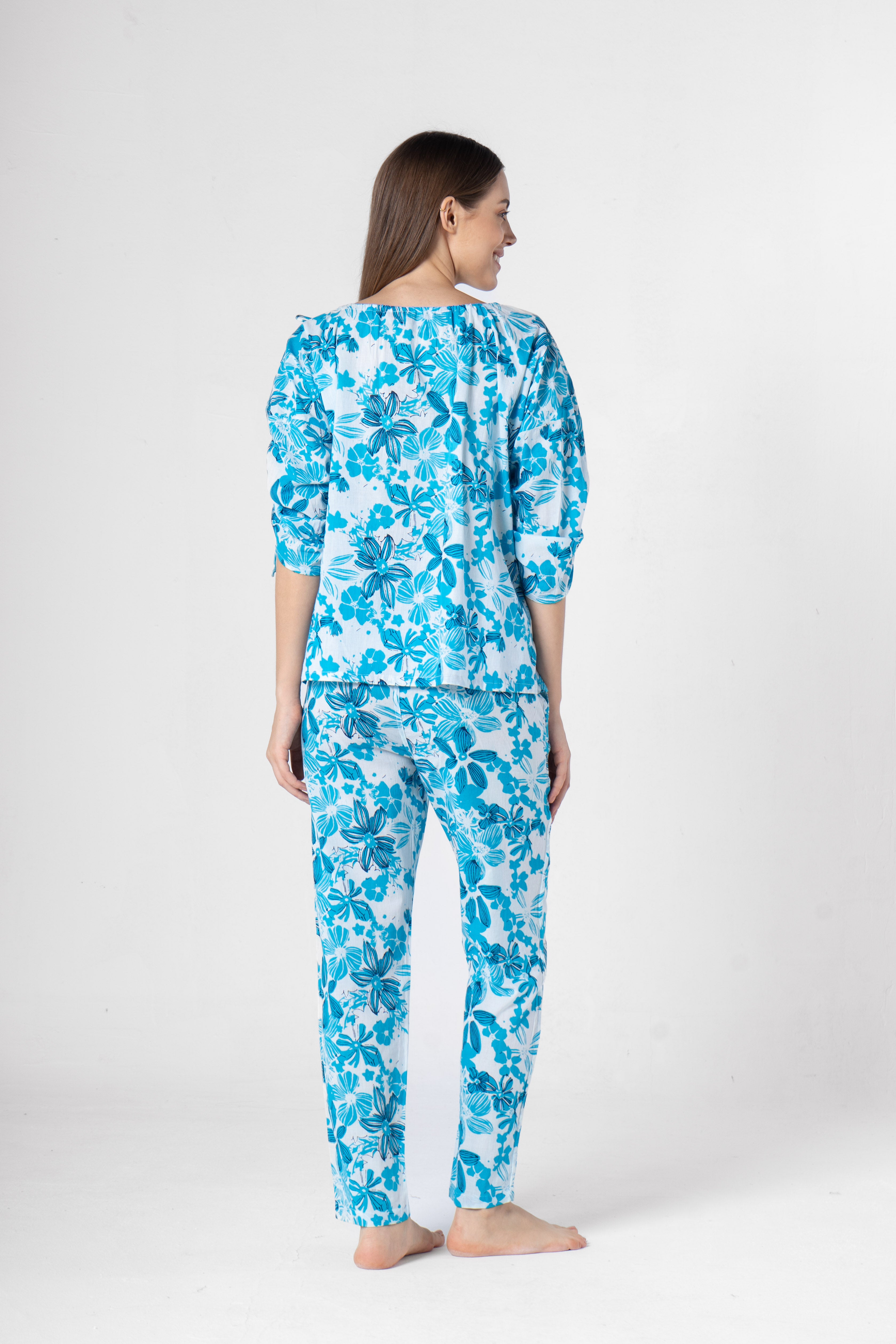 Blue Cotton Printed Co-ords Set for Women