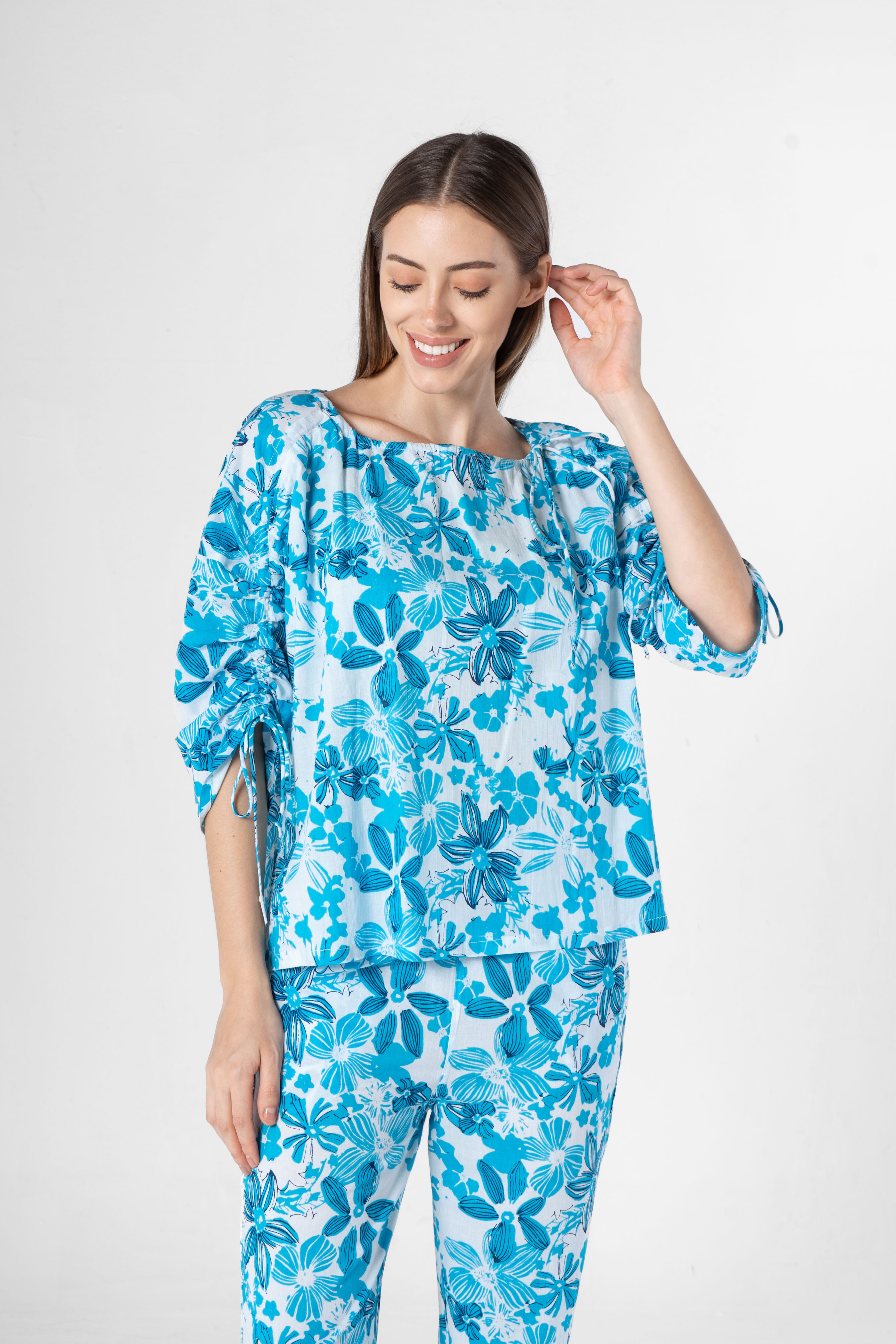 Blue Cotton Printed Co-ords Set for Women