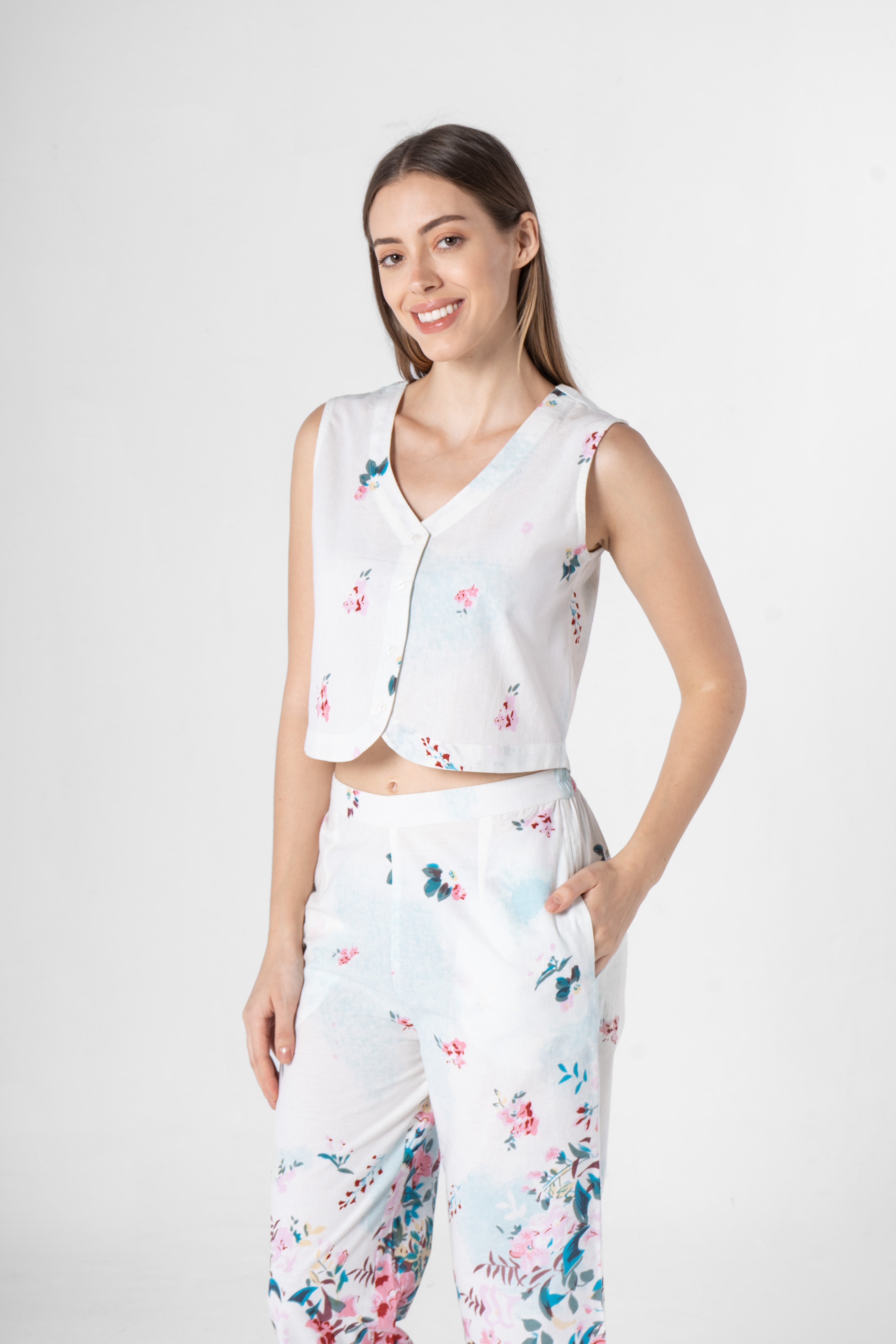 Floral Printed Sleeveless Co-ords Set