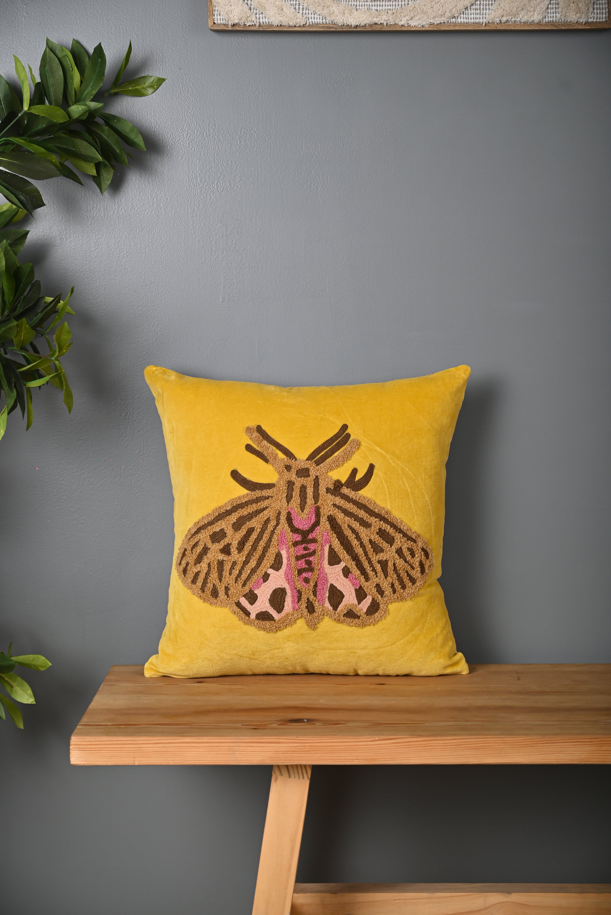 Yellow Beetle Design Velvet Cushion Cover