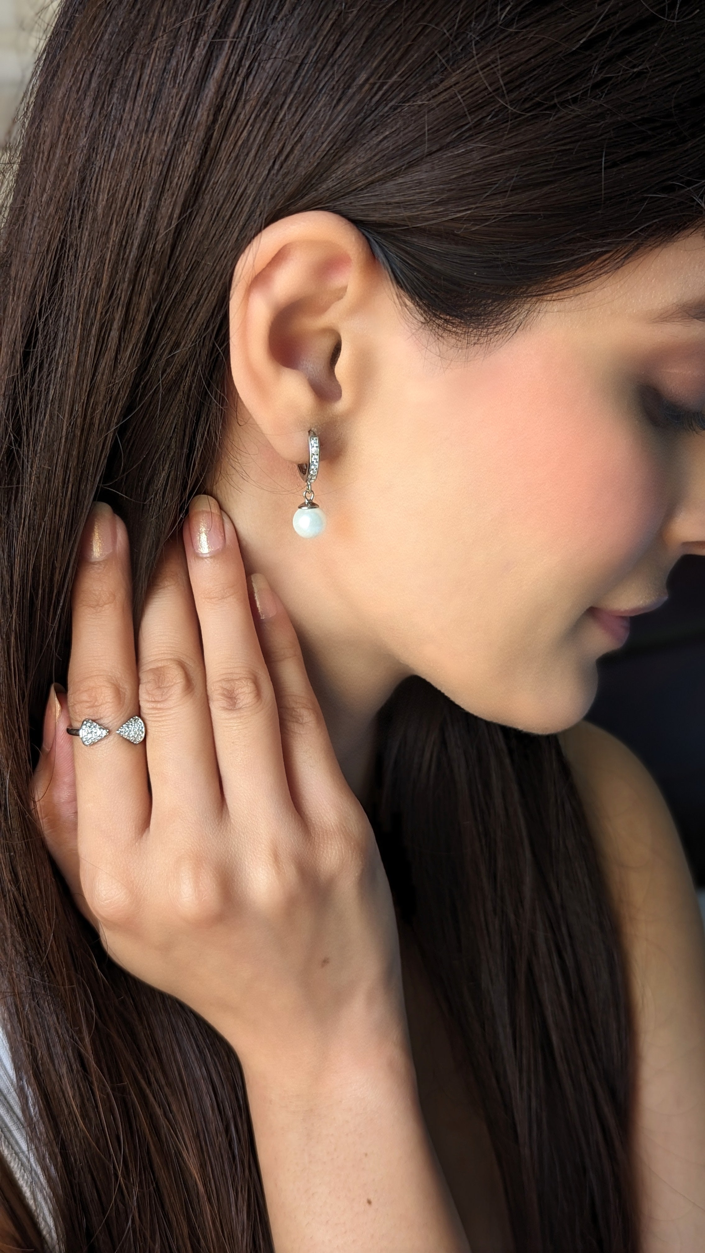 Silver Shining Pearl Drop Earrings with small zircons