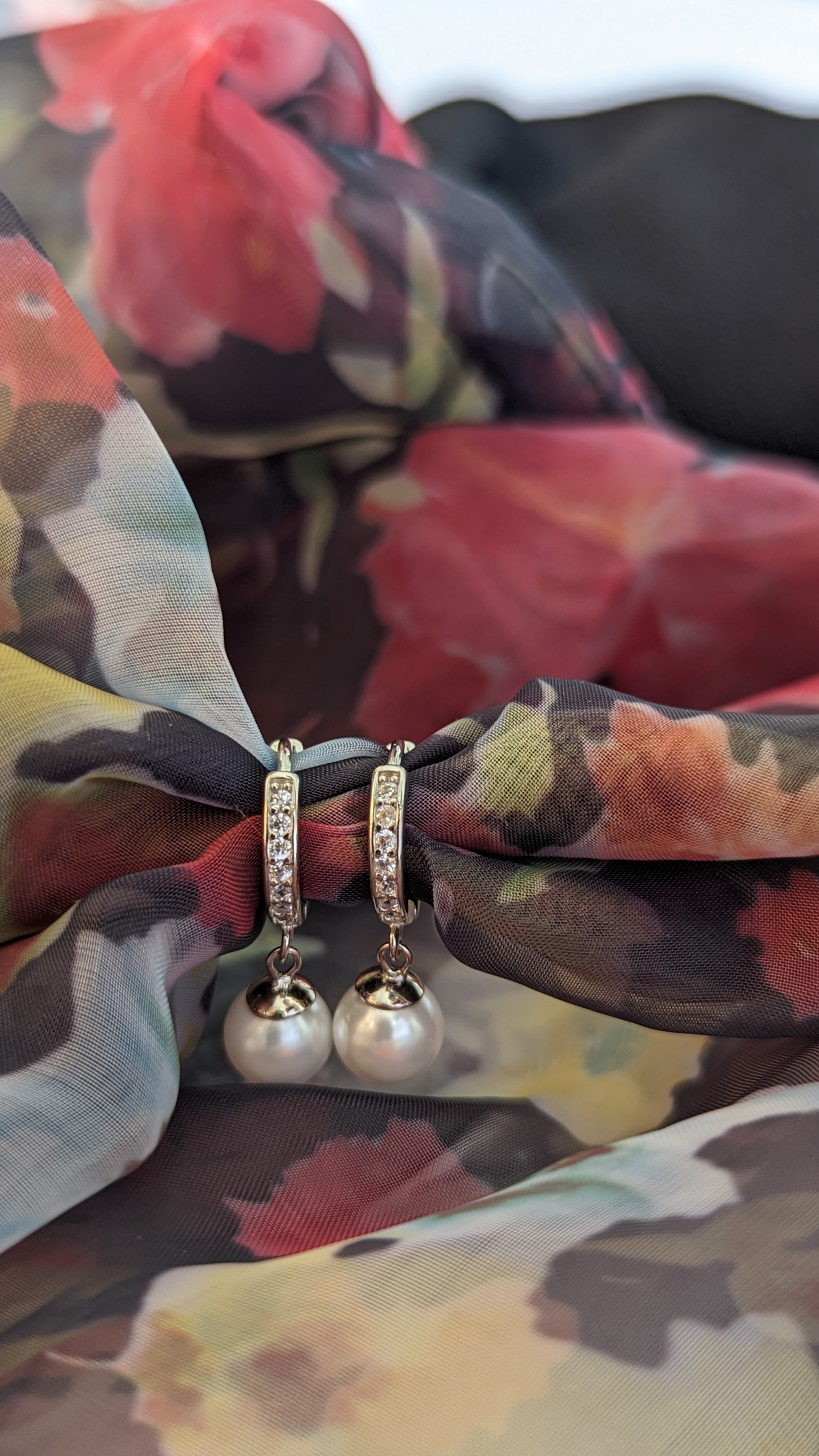 Silver Shining Pearl Drop Earrings with small zircons