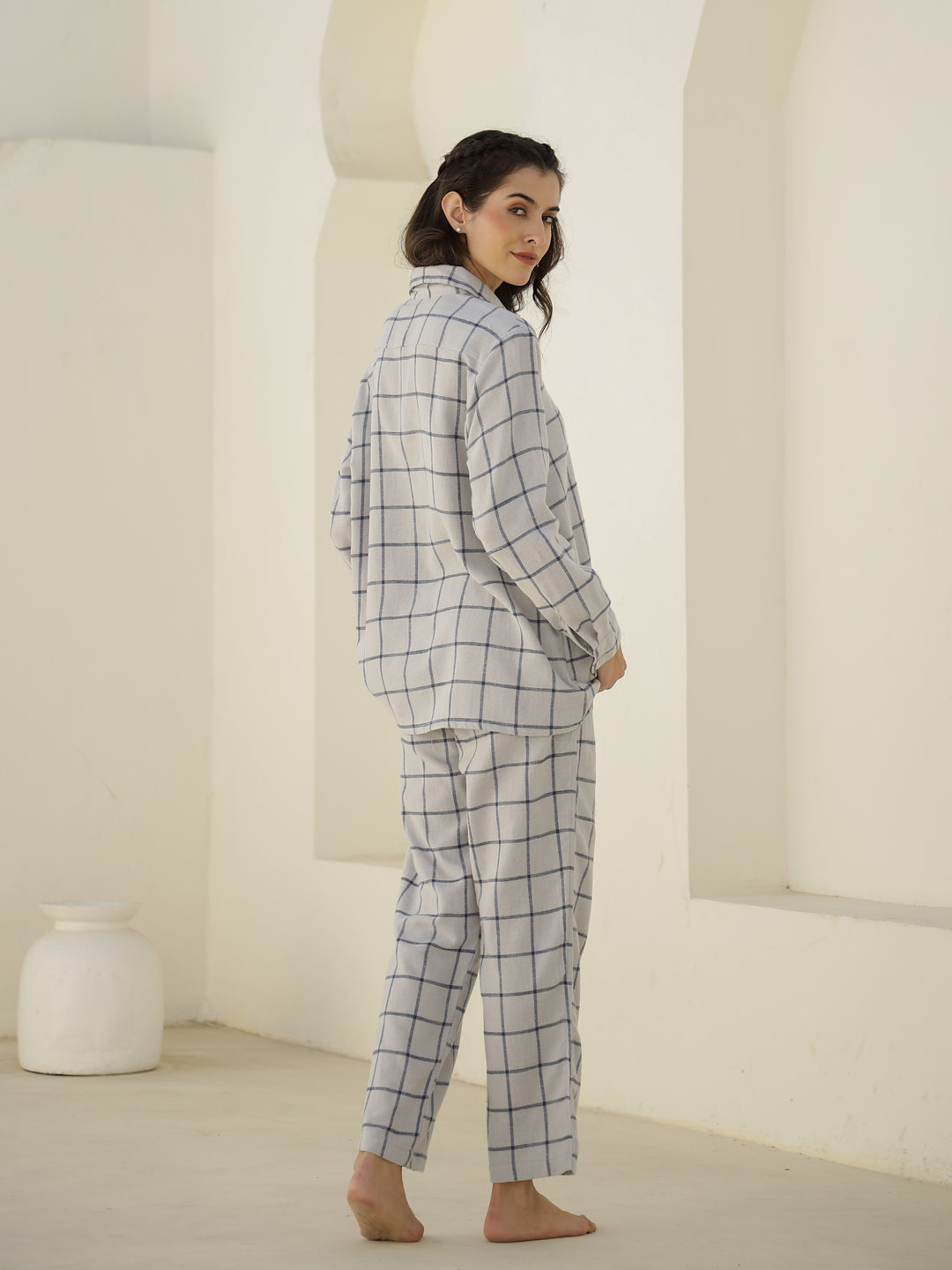 Check Printed Winter Cotton Night Suit Set