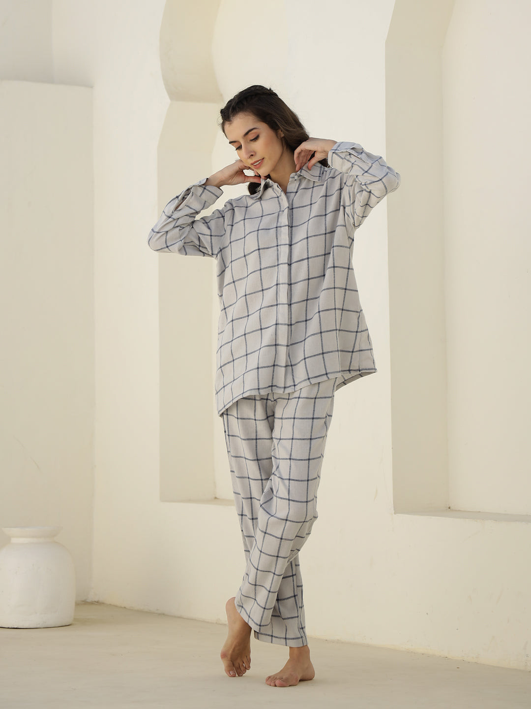 Check Printed Winter Cotton Night Suit Set