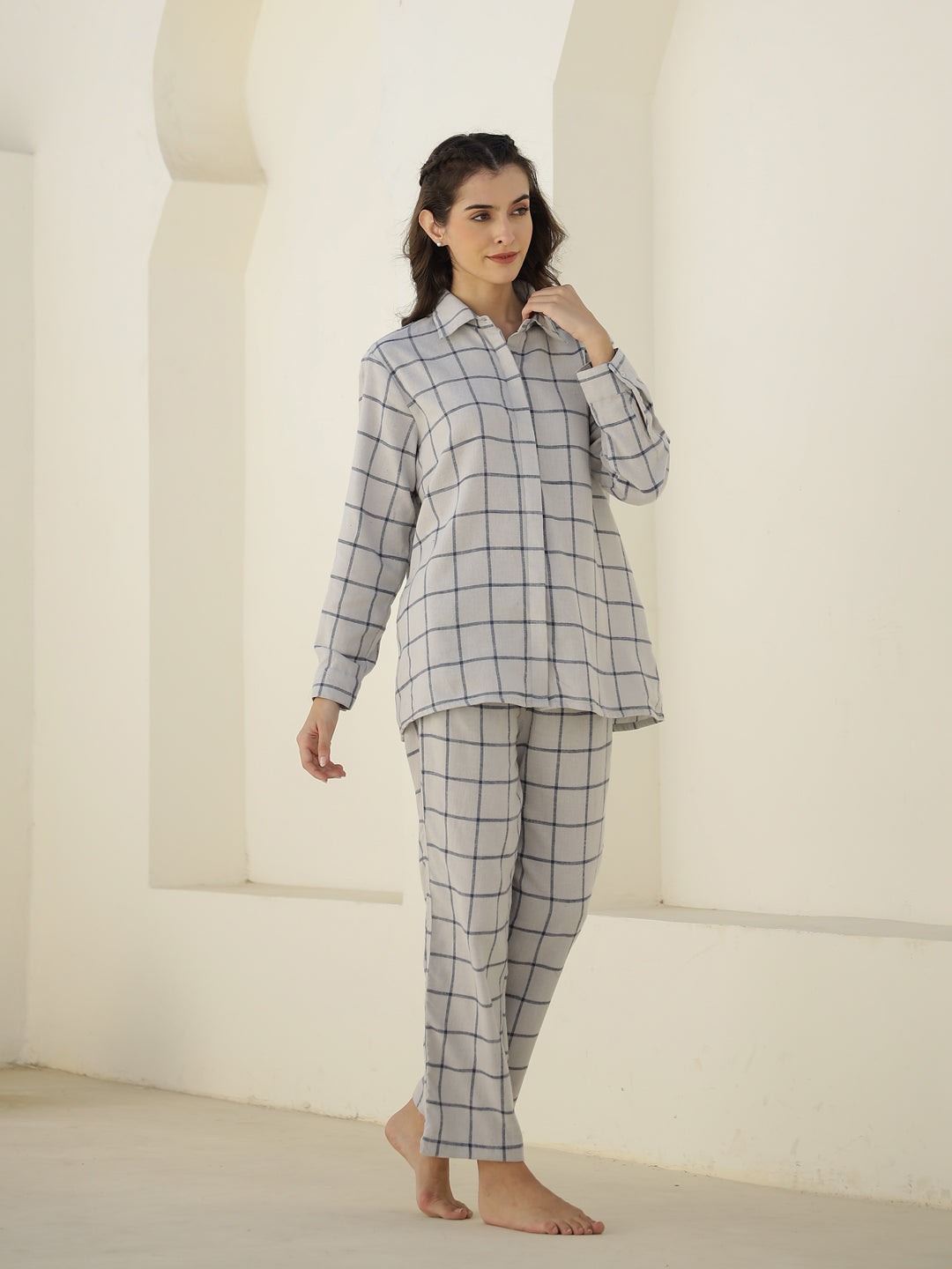 Check Printed Winter Cotton Night Suit Set