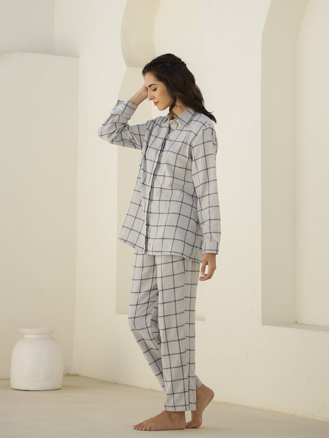 Check Printed Winter Cotton Night Suit Set