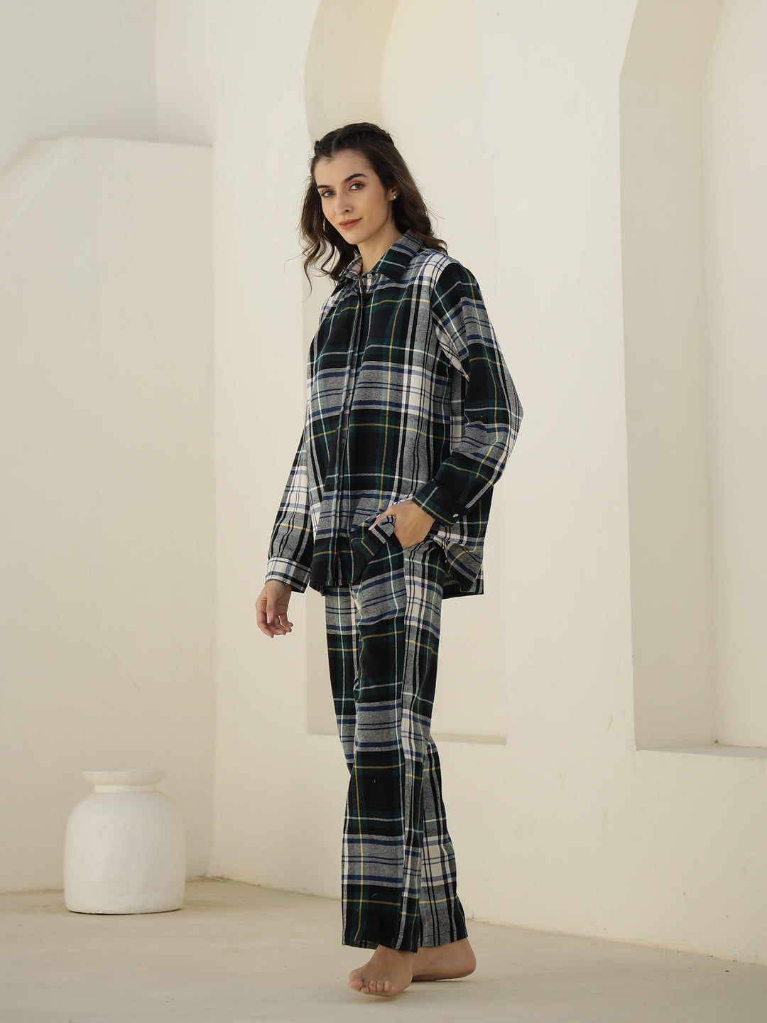 Check Printed Winter Cotton Night Suit