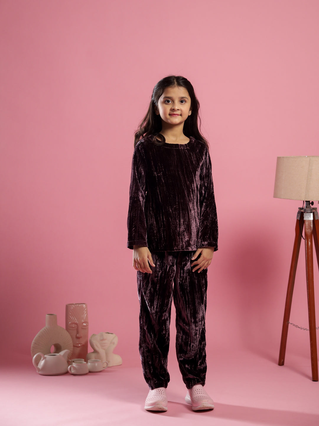 Purple Velvet Night Suit for Kids