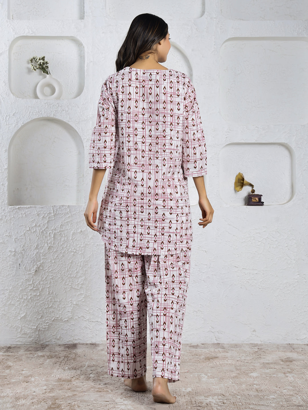 Pink cotton printed loungewear set