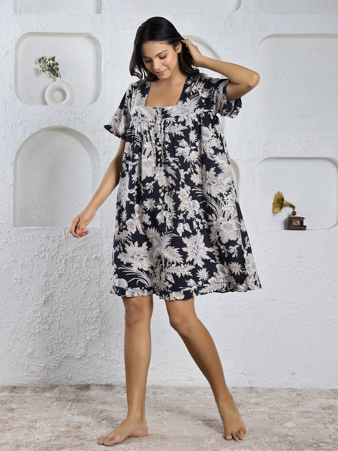 Floral print cotton Night Dress