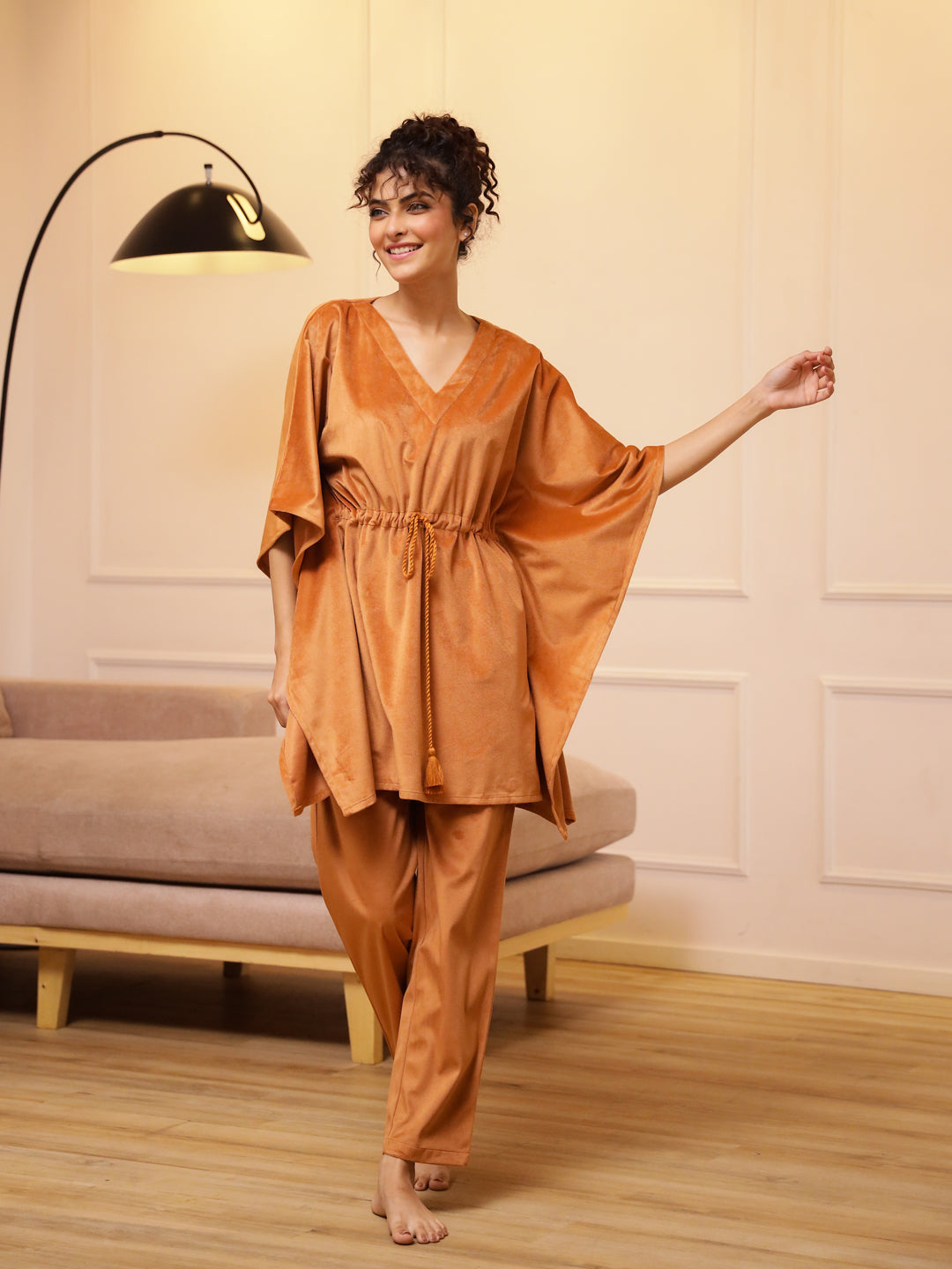 Orange V-Neck Kaftan for Women