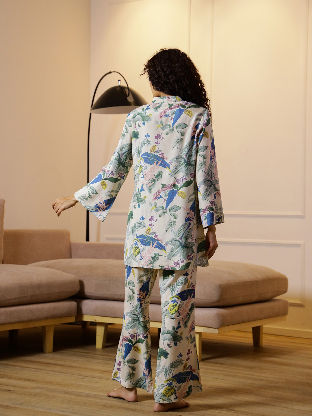 Floral Printed V-Neck Cotton Night Suit