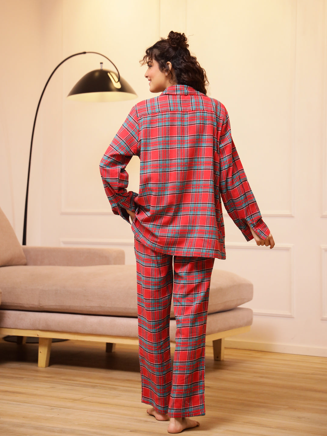 Red Checks Cashmere Winter Loungewear Set