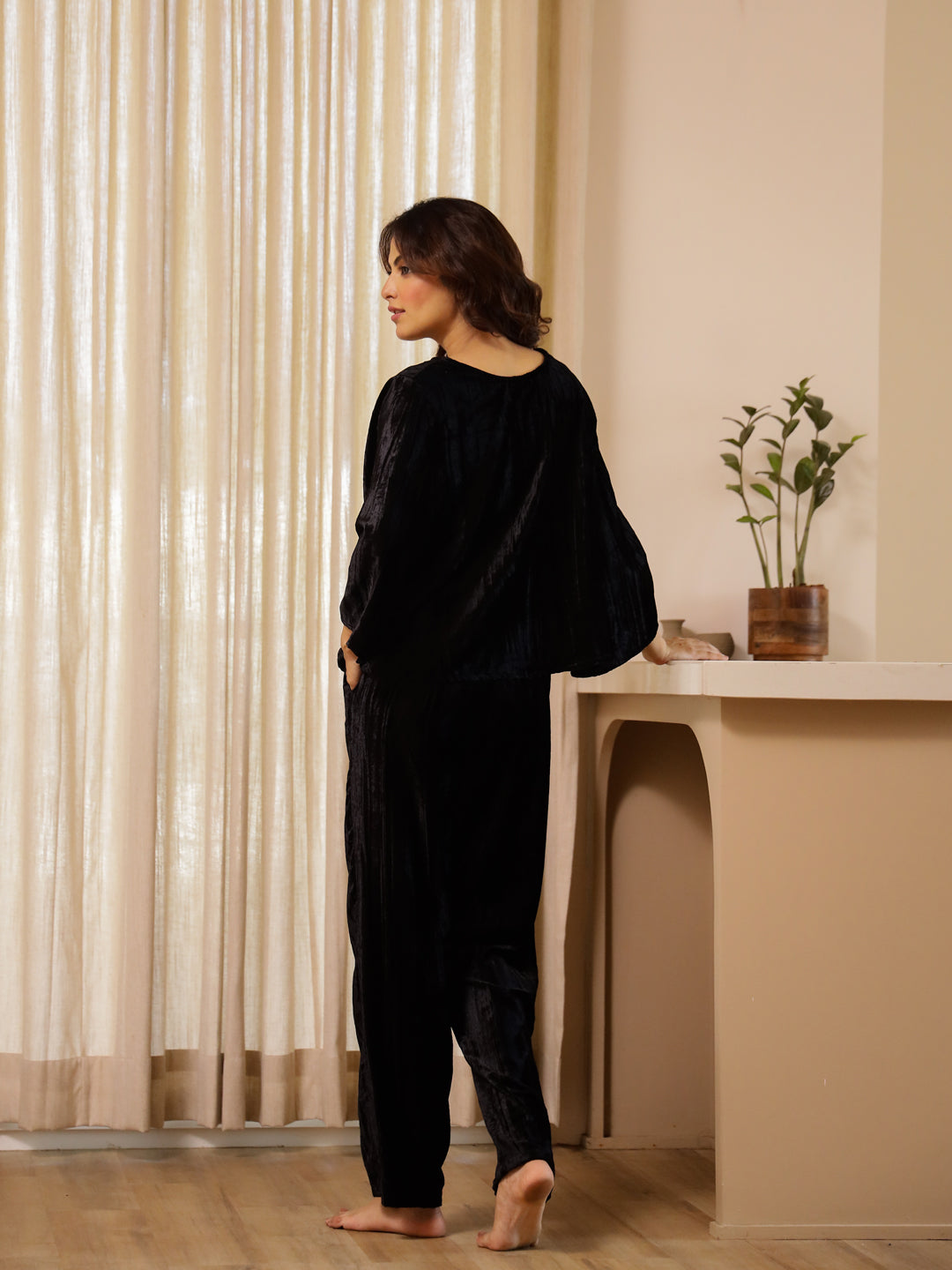 Black Velvet Night Suit for Women