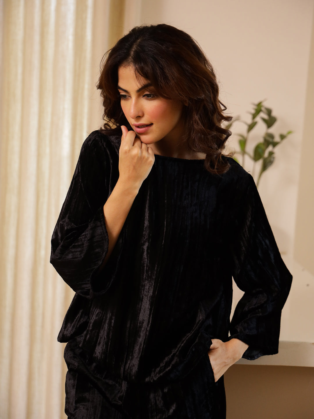 Black Velvet Night Suit for Women