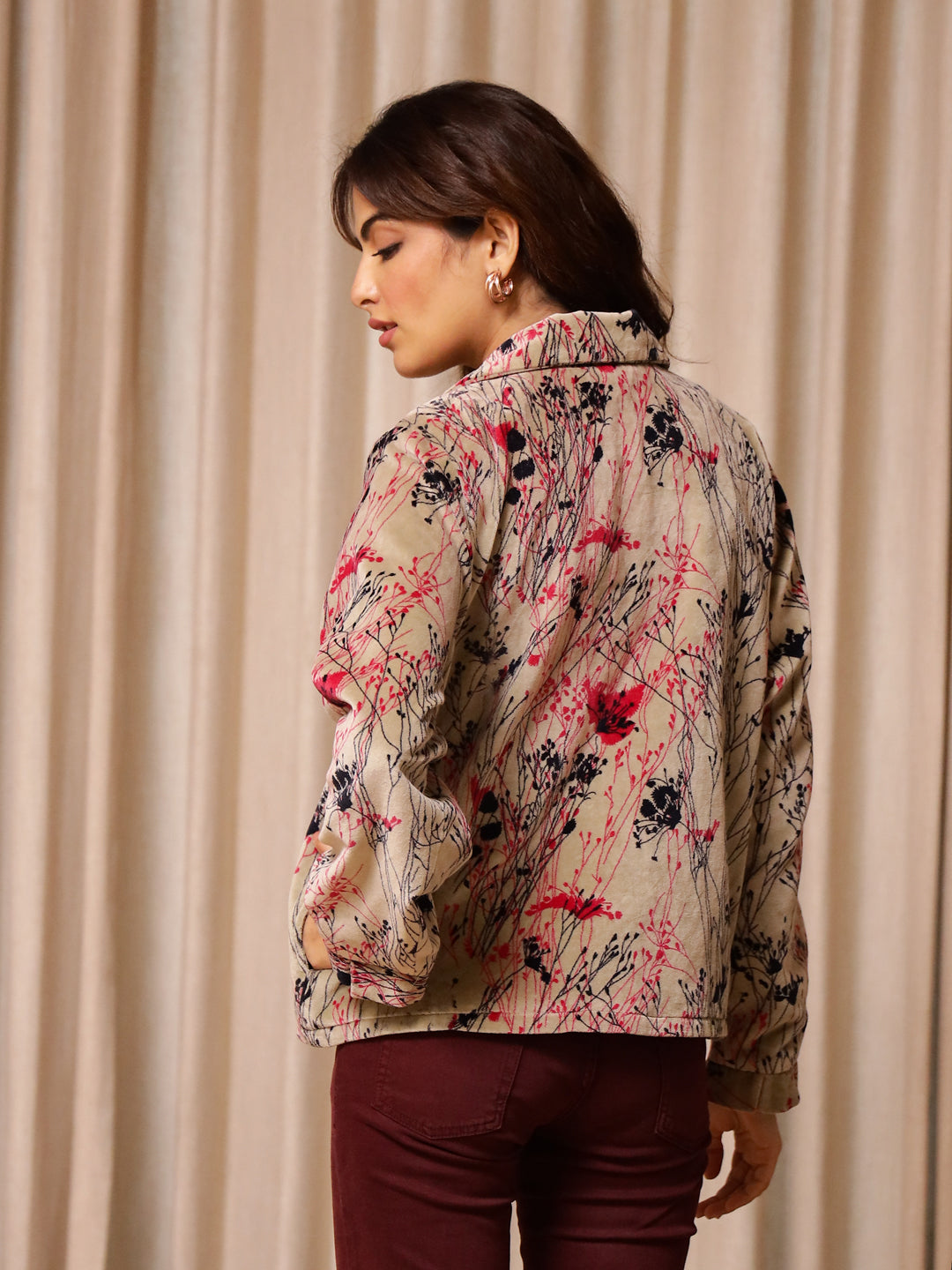 Multicolor Printed Velvet Jacket for Women