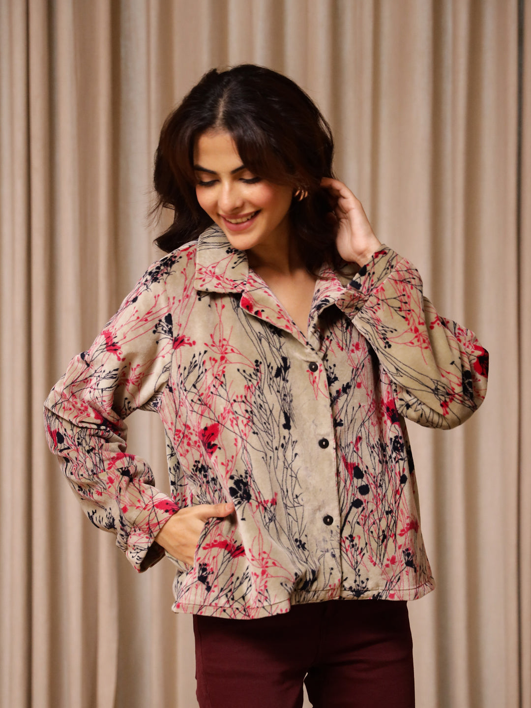 Multicolor Printed Velvet Jacket for Women