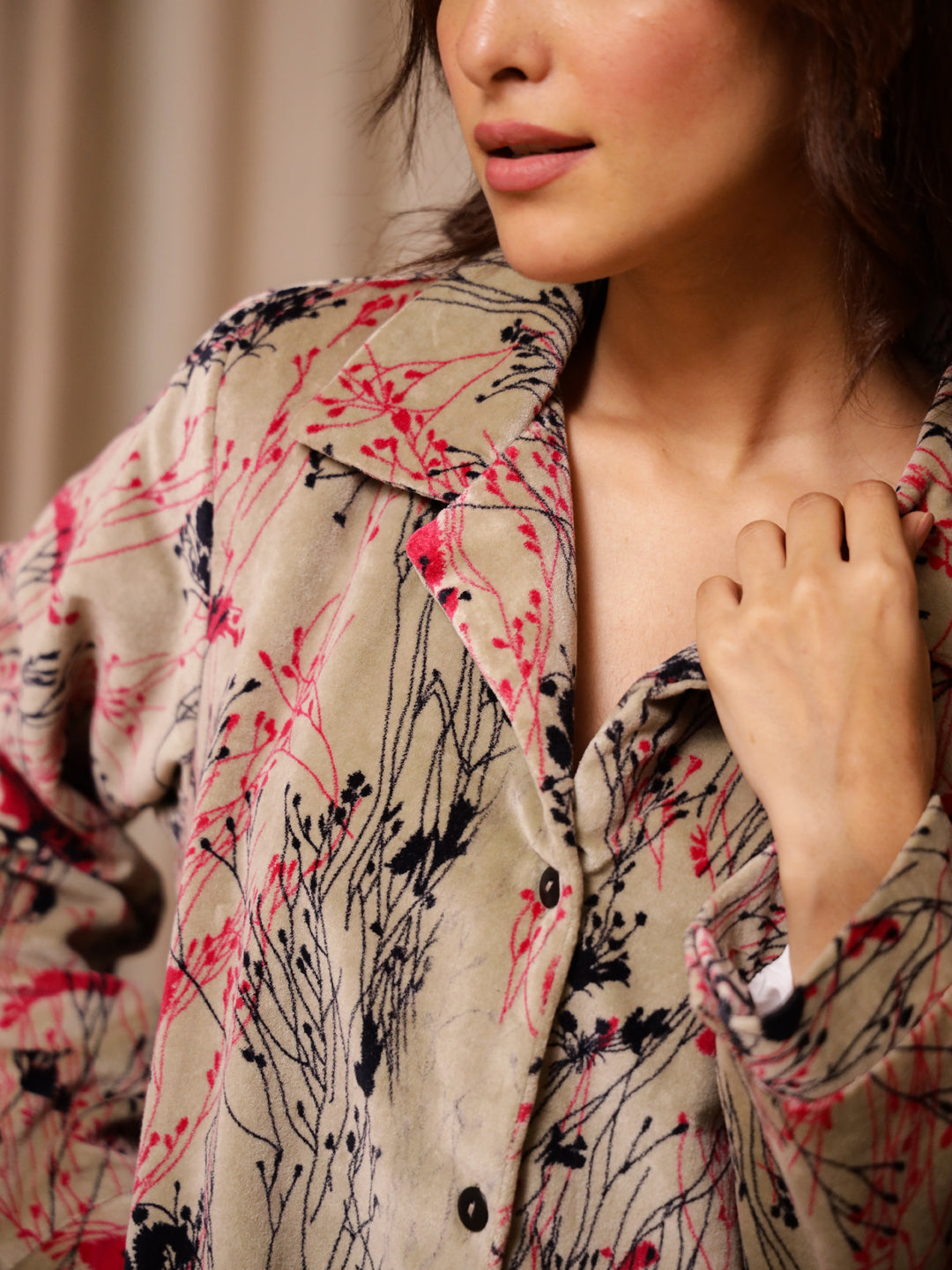 Multicolor Printed Velvet Jacket for Women