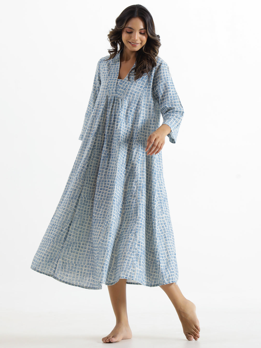 Checks Cotton Night  Dress