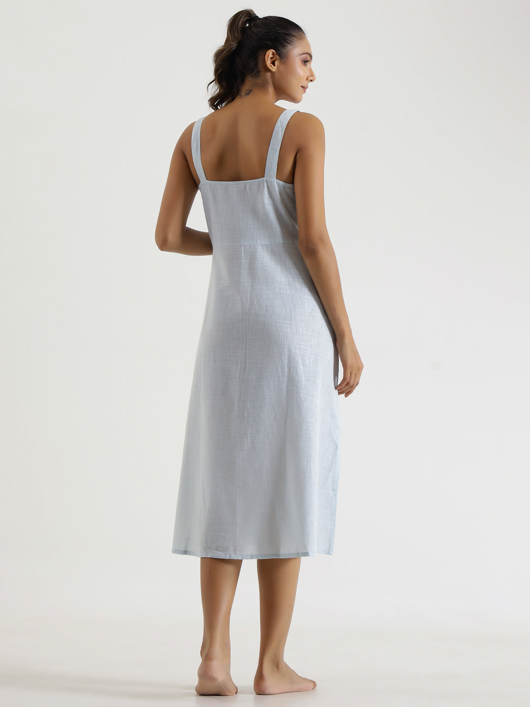 Solid powder Blue Cotton Night  Dress