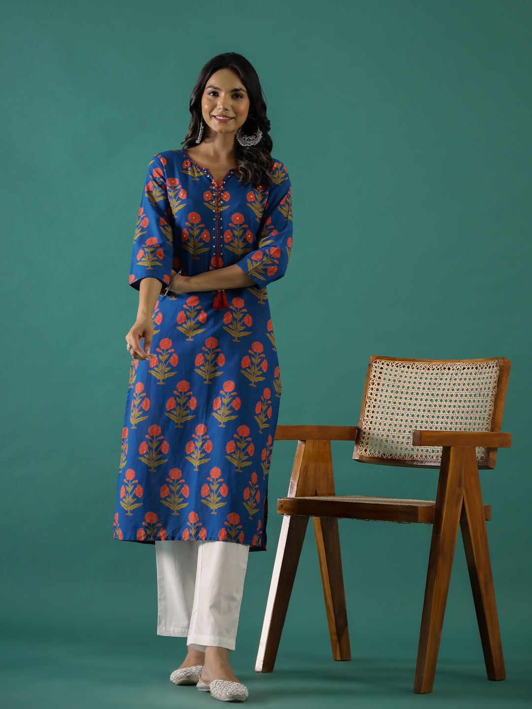 Blue Printed Kurti Set