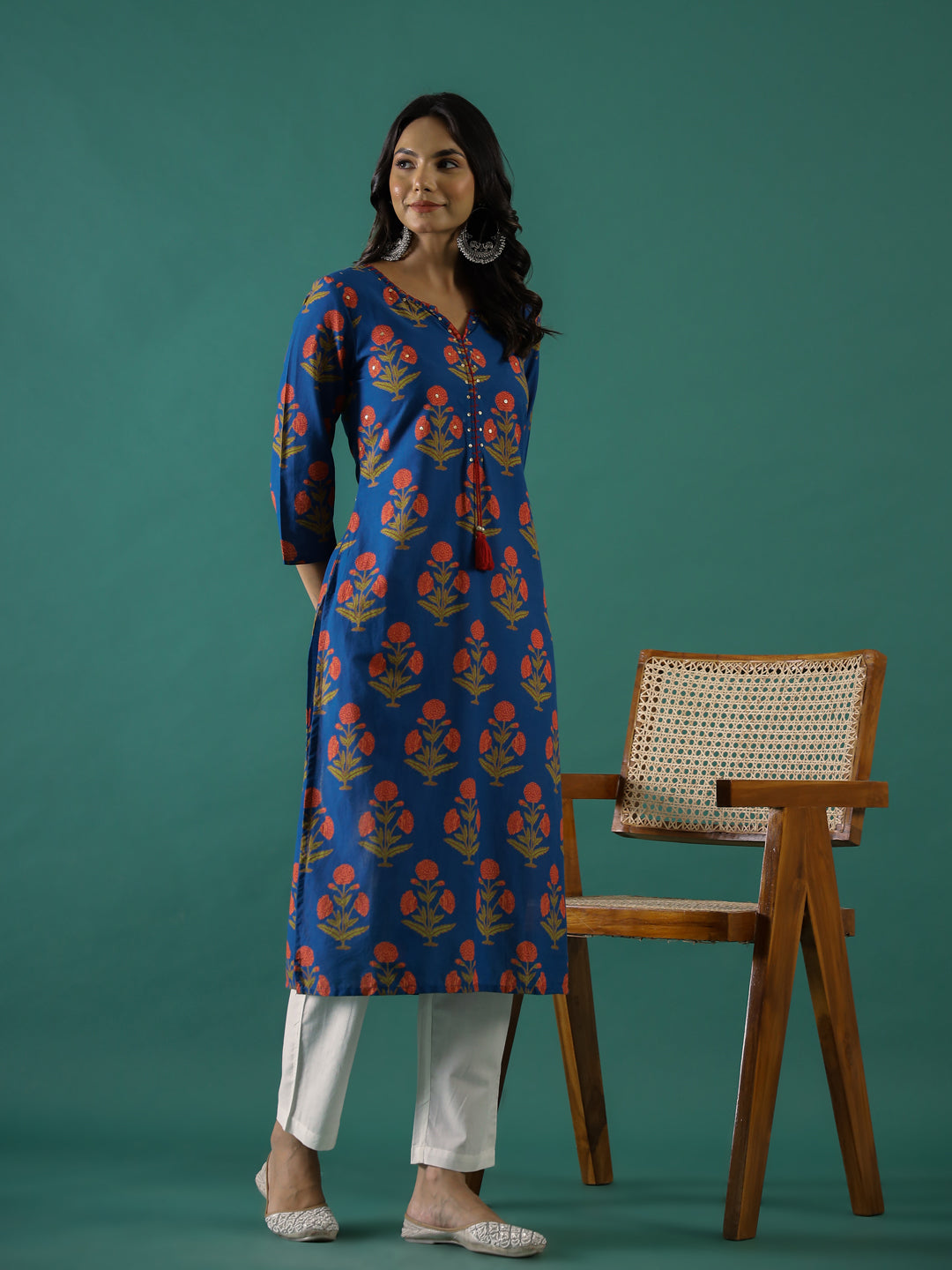 Blue Printed Kurti Set