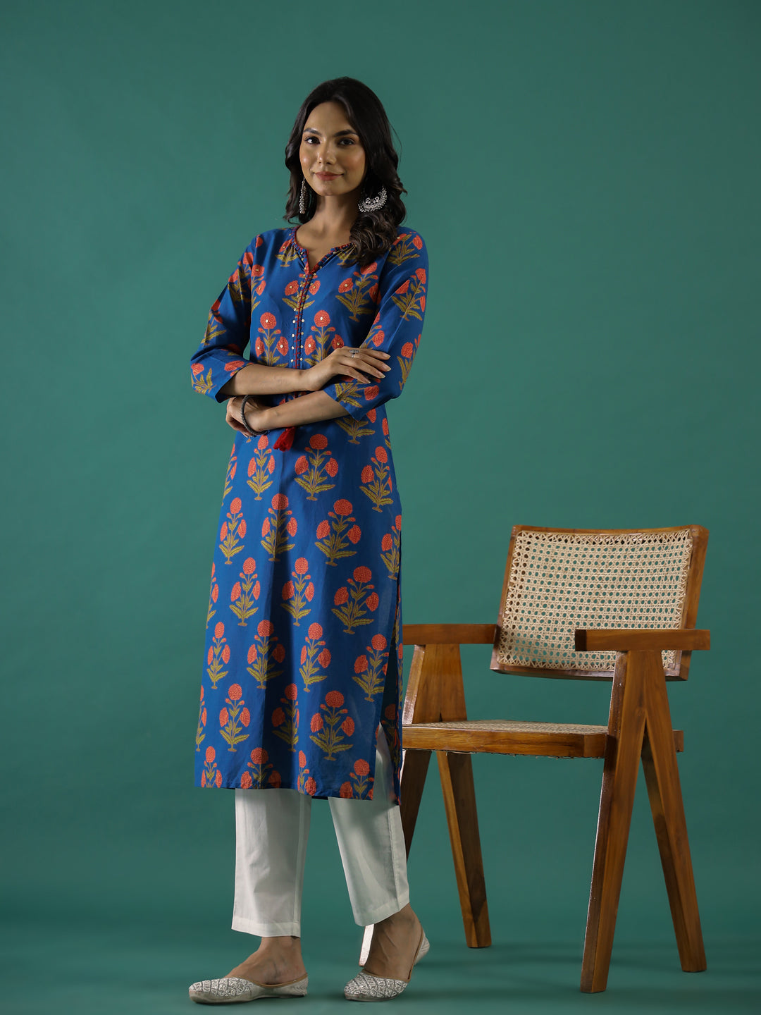 Blue Printed Kurti Set