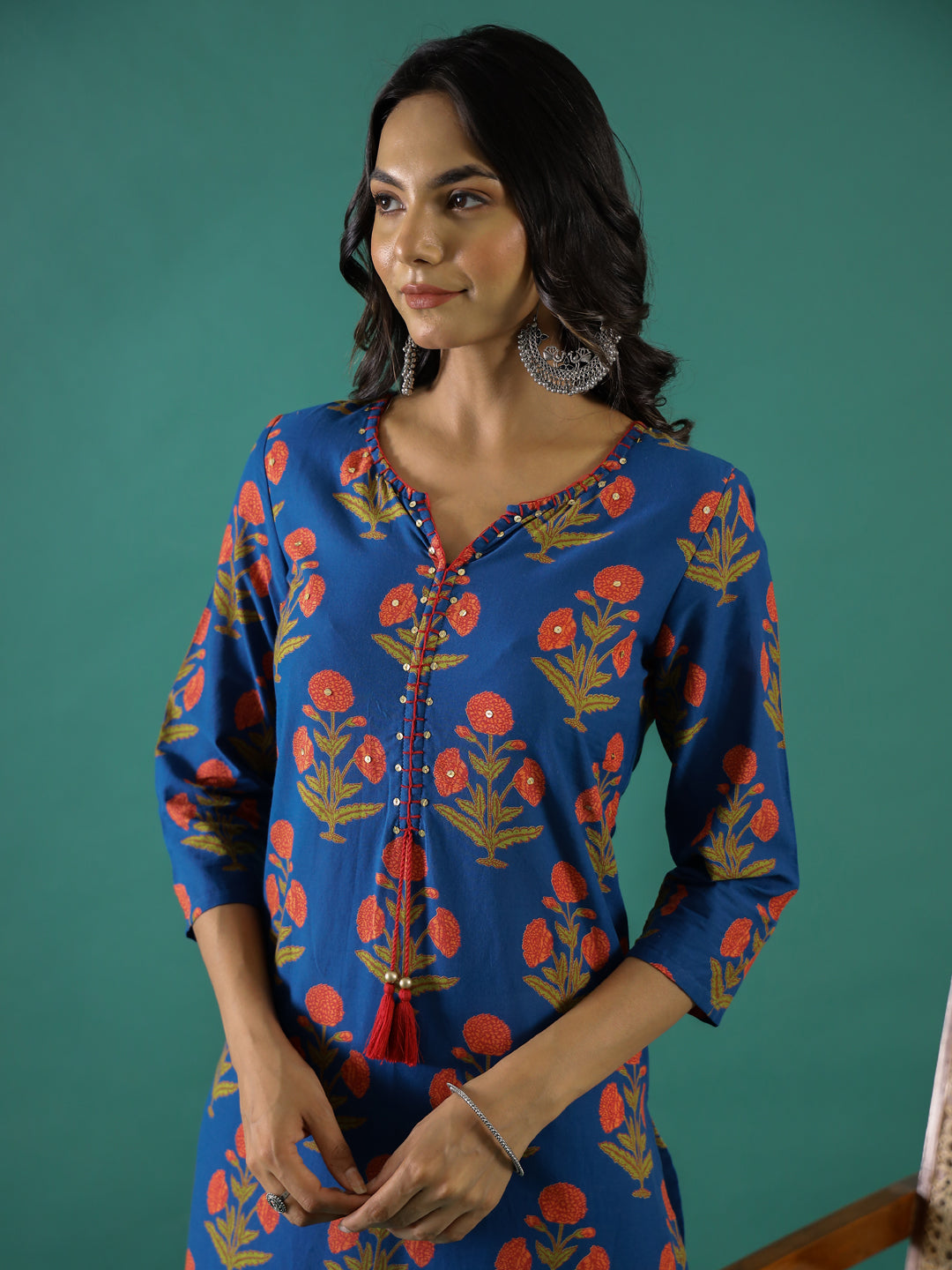 Blue Printed Kurti Set